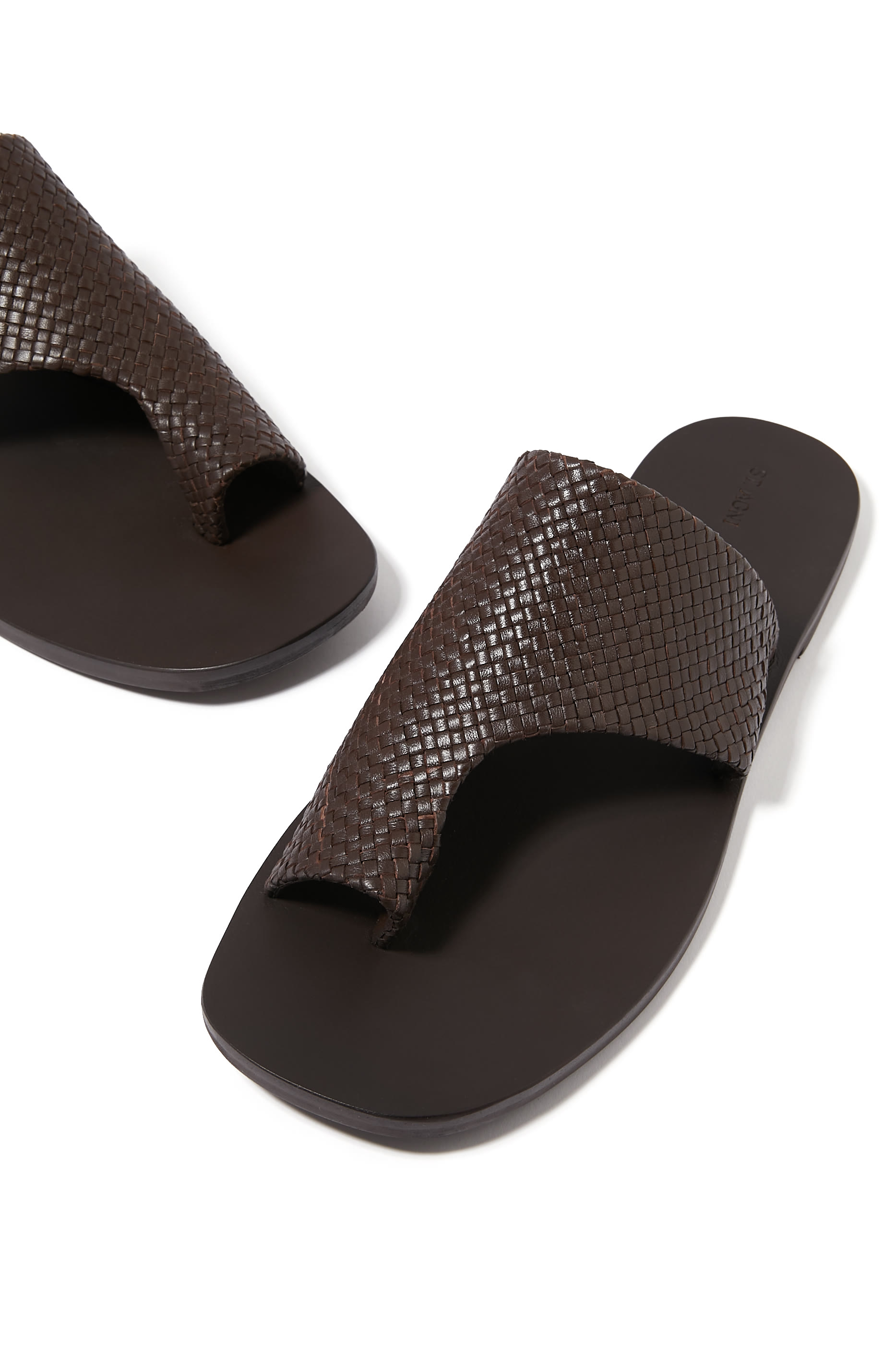 Asymmetric Woven Leather Slides