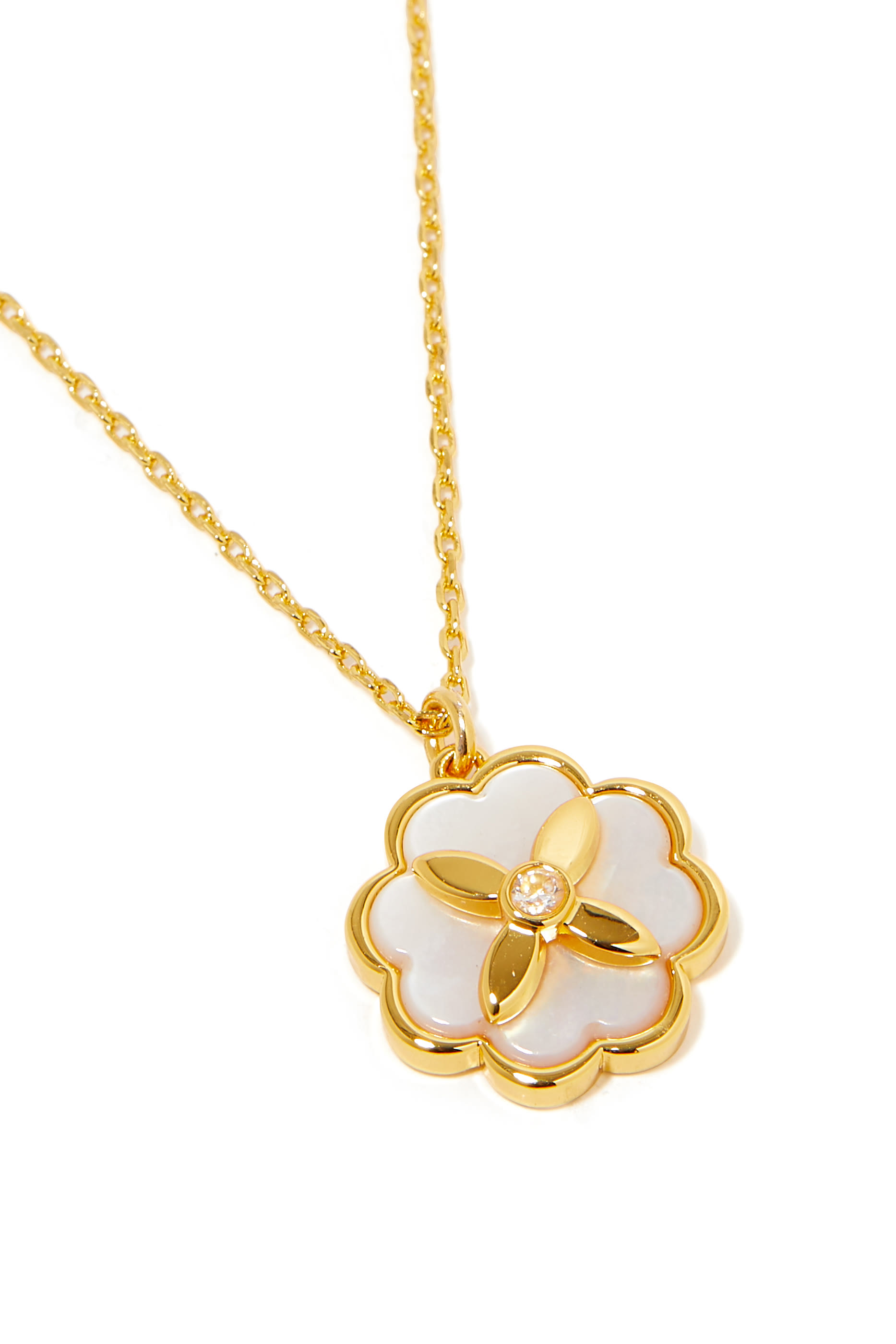 Heritage Bloom Pendant Necklace, Plated Metal With Faux Pearls & Cubic Zirconia