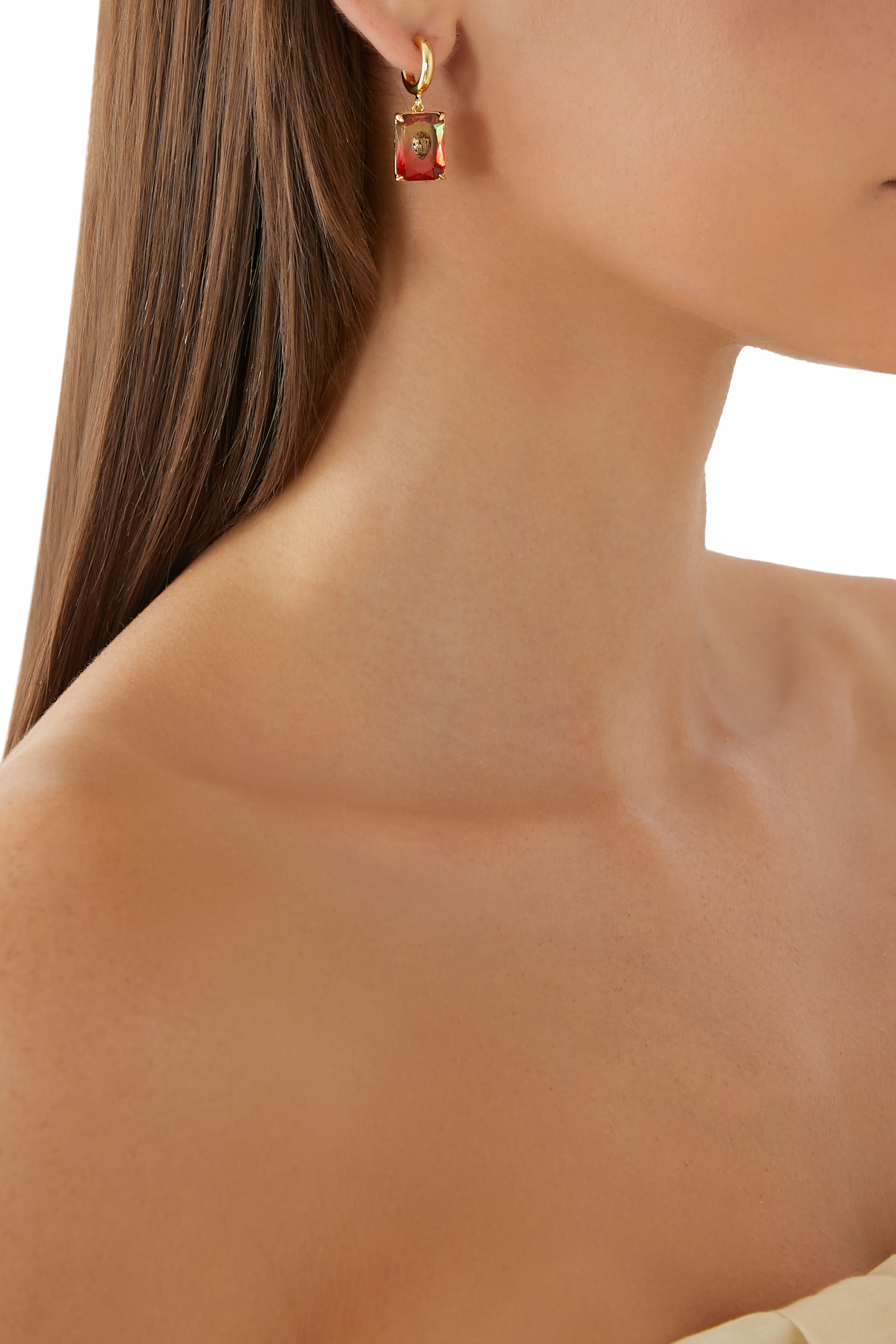 Pav&eacute; Strawberry Huggie Earrings, Brass & Crystal