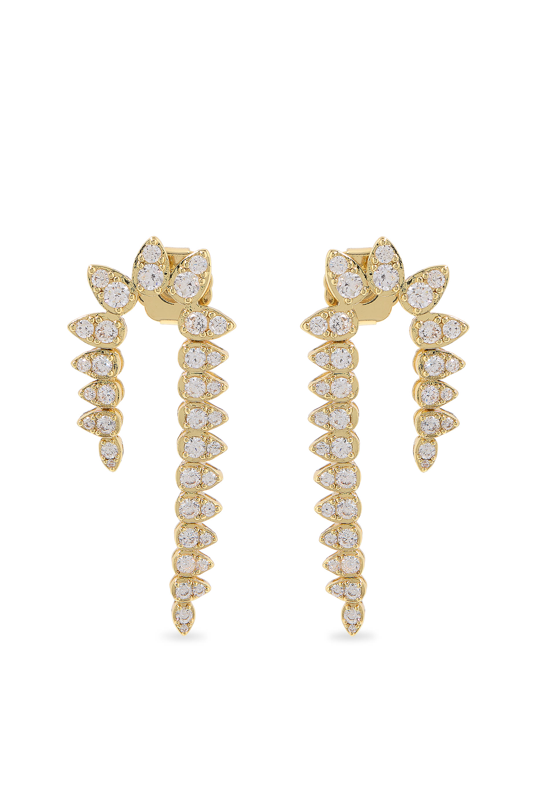 Drop Earrings, 14K Gold Plated Brass & Cubic Zirconia