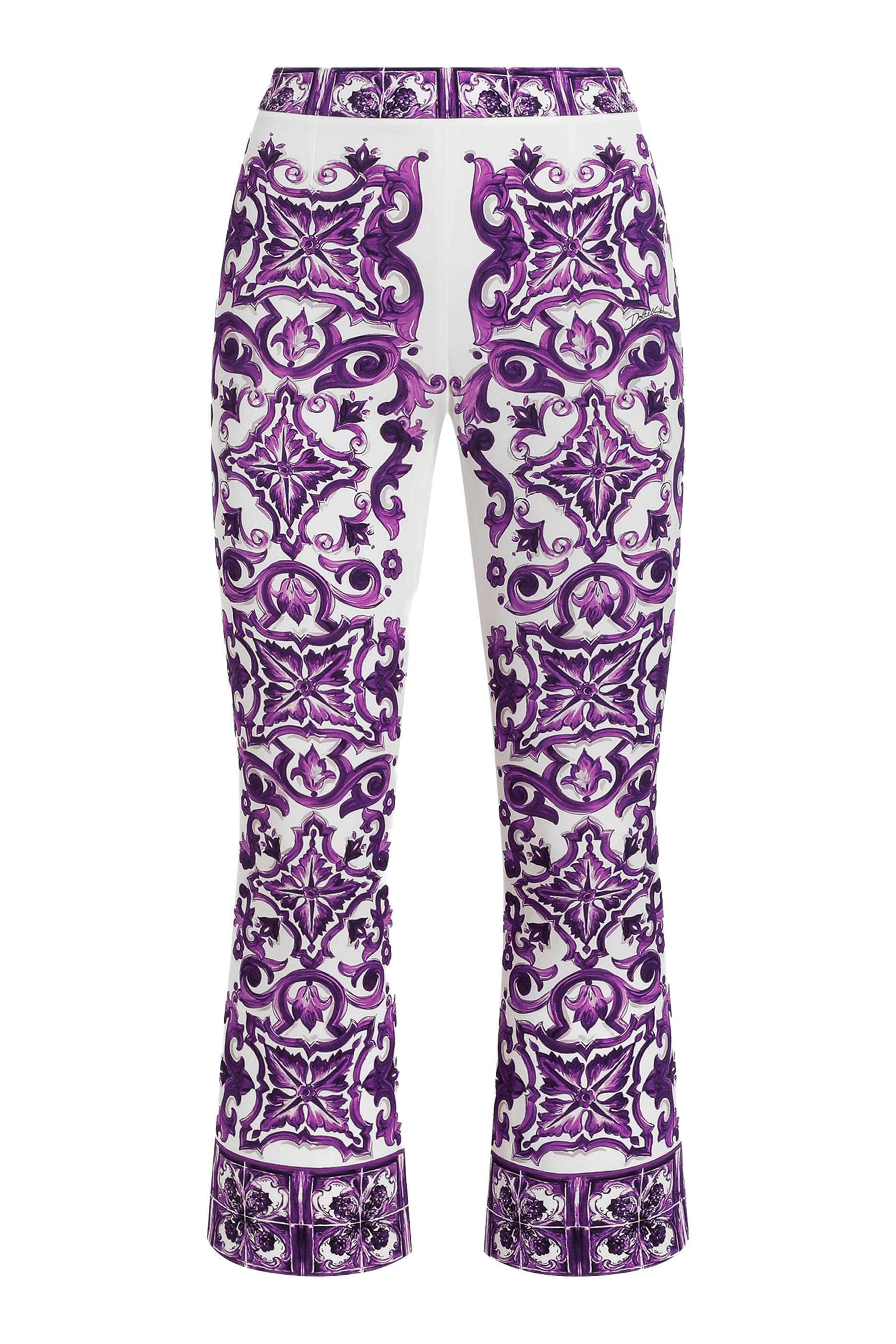 Majolica-Print Silk Trousers