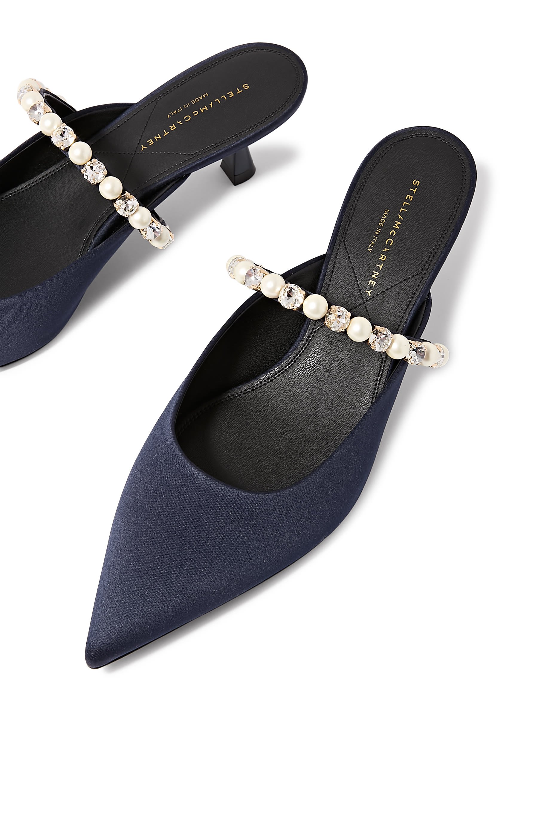  Elsa Pearl-Embellished 40 Kitten Mules