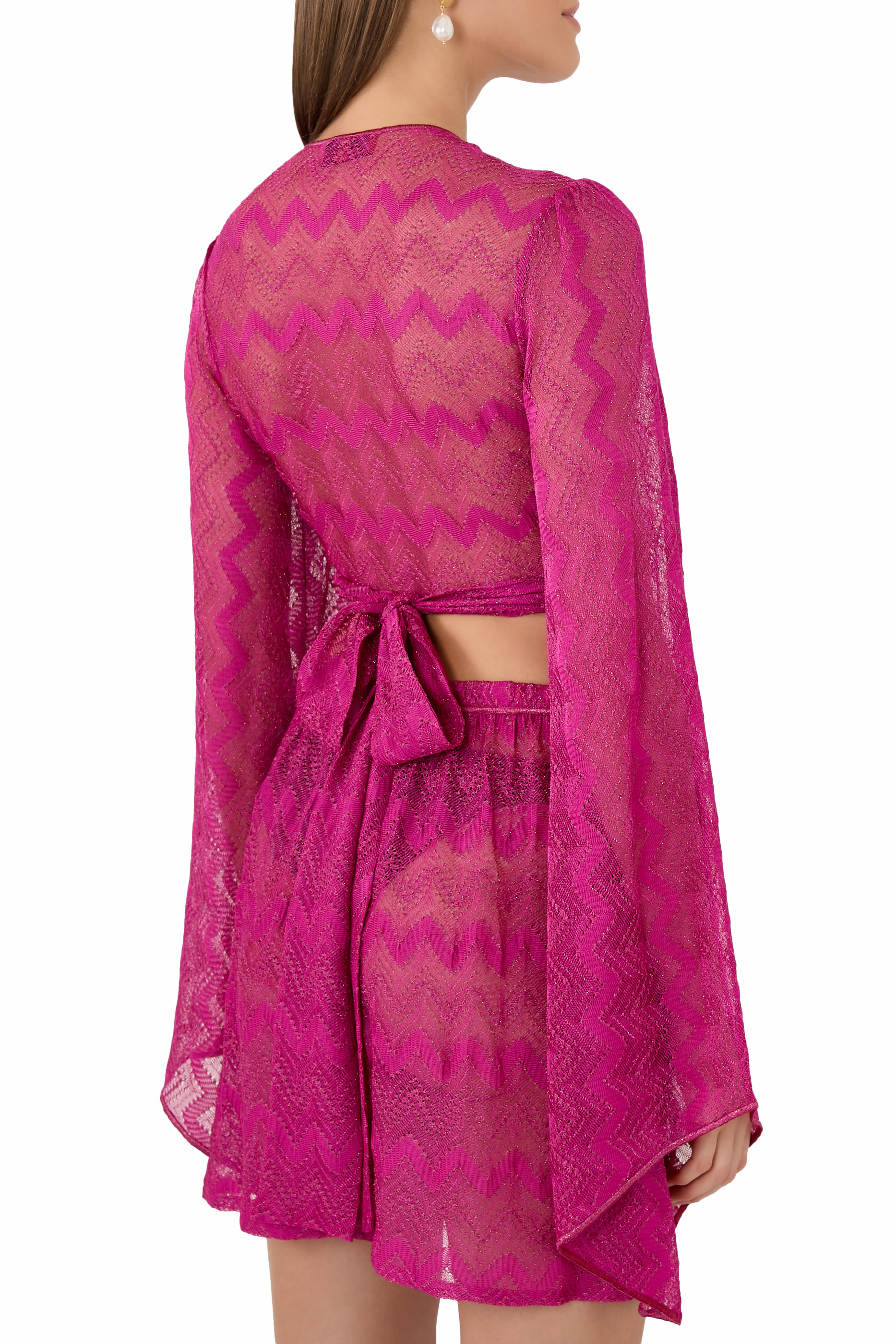 Mare Chevron Lace Raschel Long Sleeve Crop Top