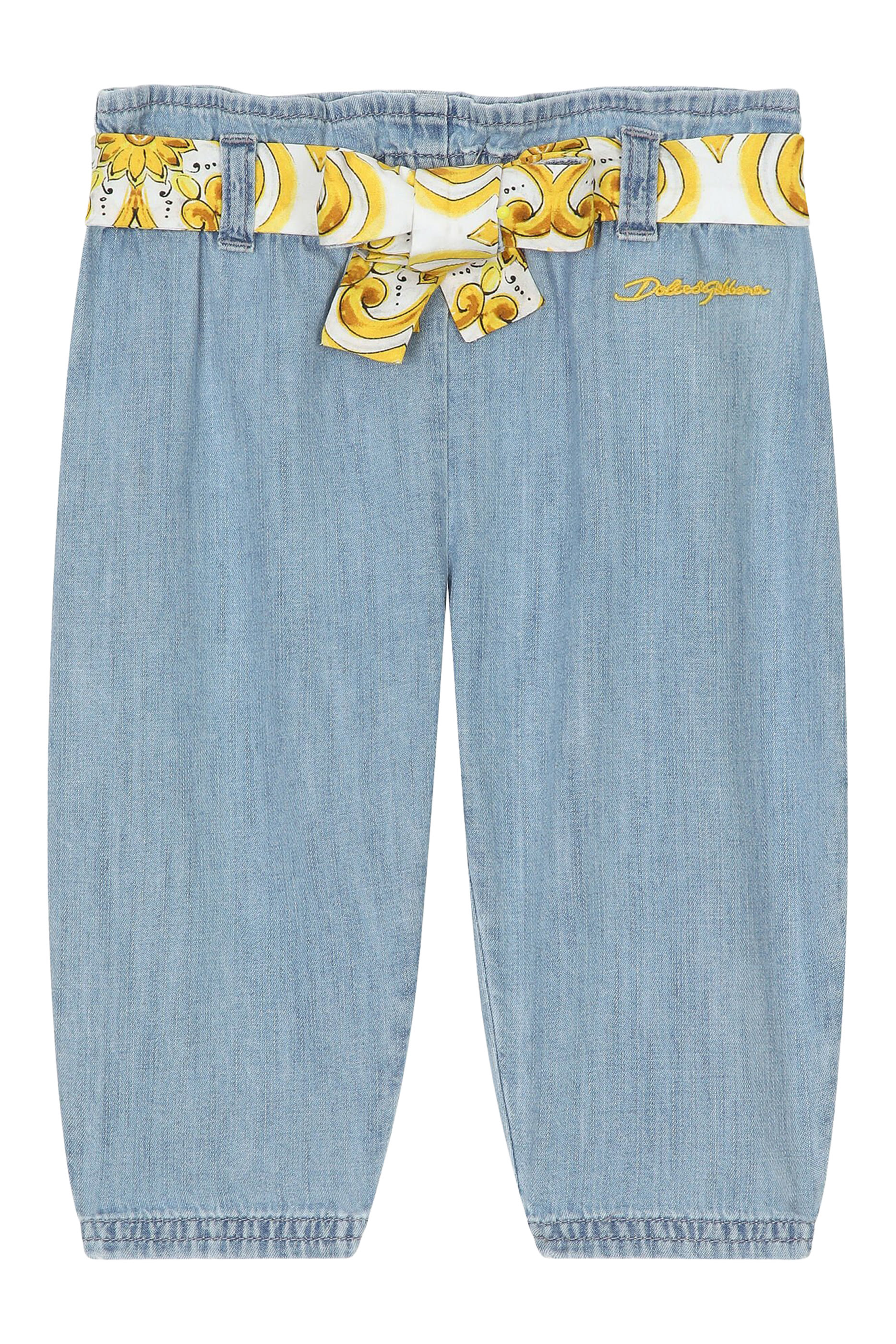 Kids Denim Trousers with Printed Paperbag Belt