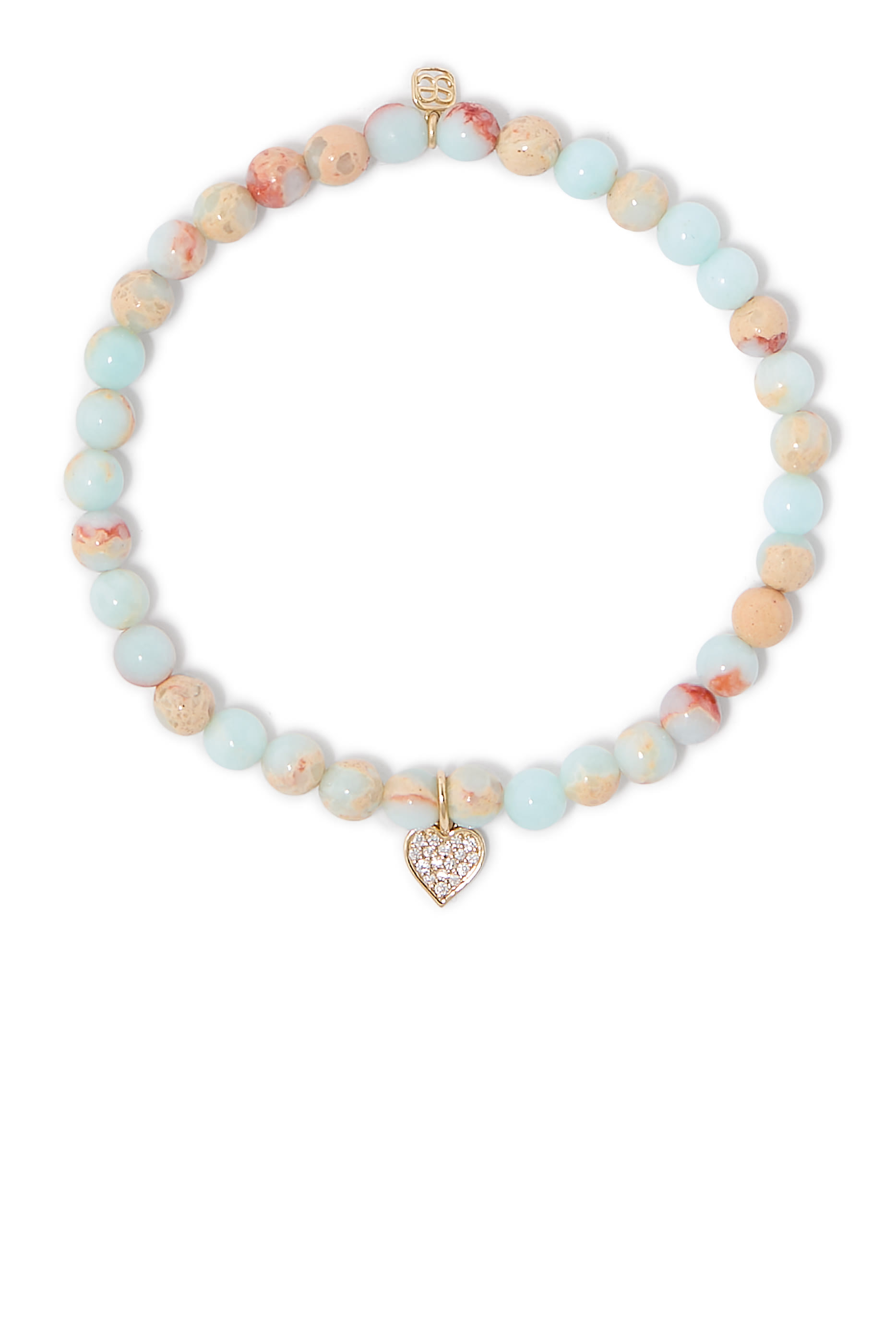 Kids Mini Heart on Impression Jasper Bracelet, 14k Yellow Gold & Diamonds
