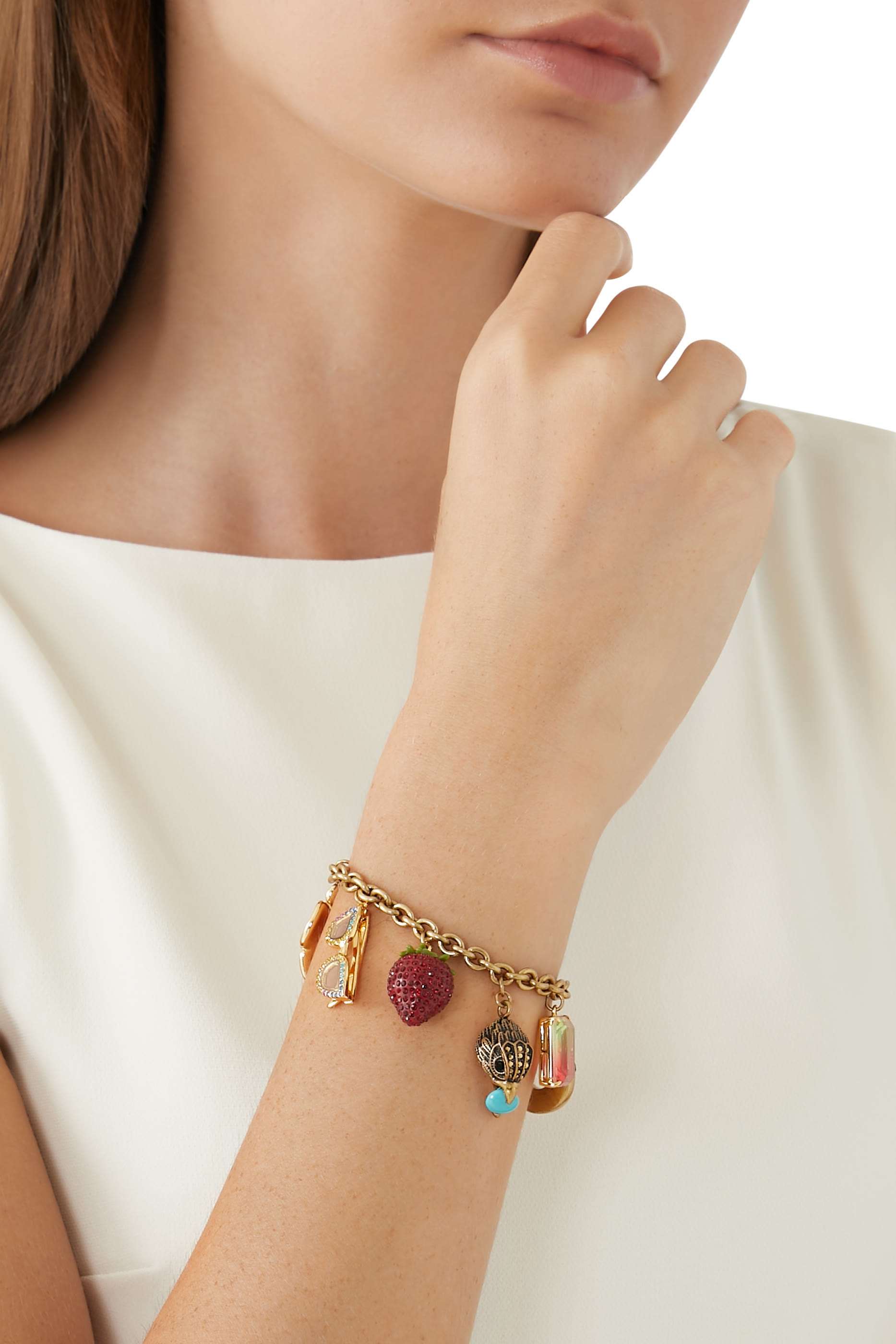 Multi Charms Bracelet, Brass, Cubic Zirconia & Enamel