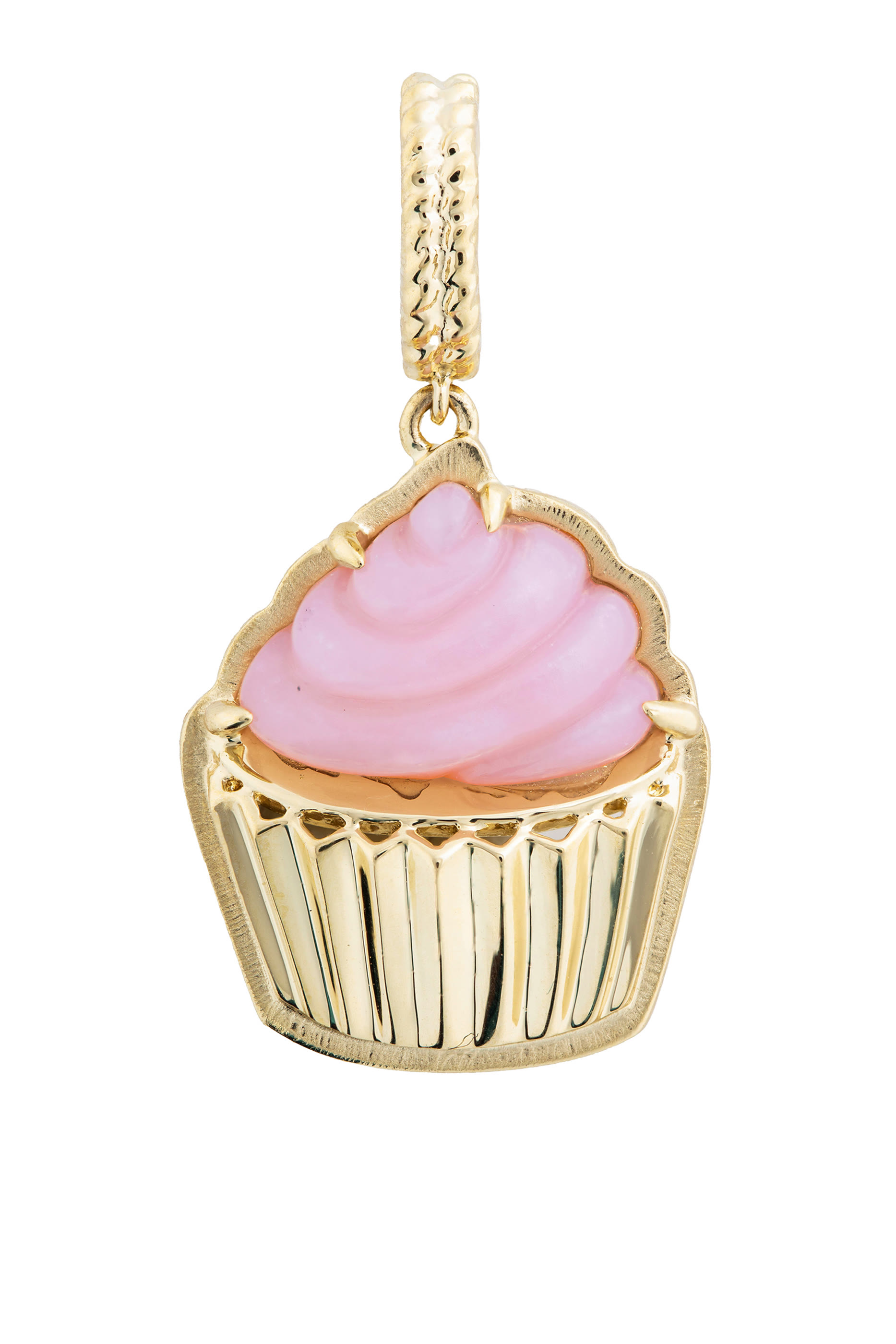 Cupcake Charm, 18K Yellow Gold & Pink Opal
