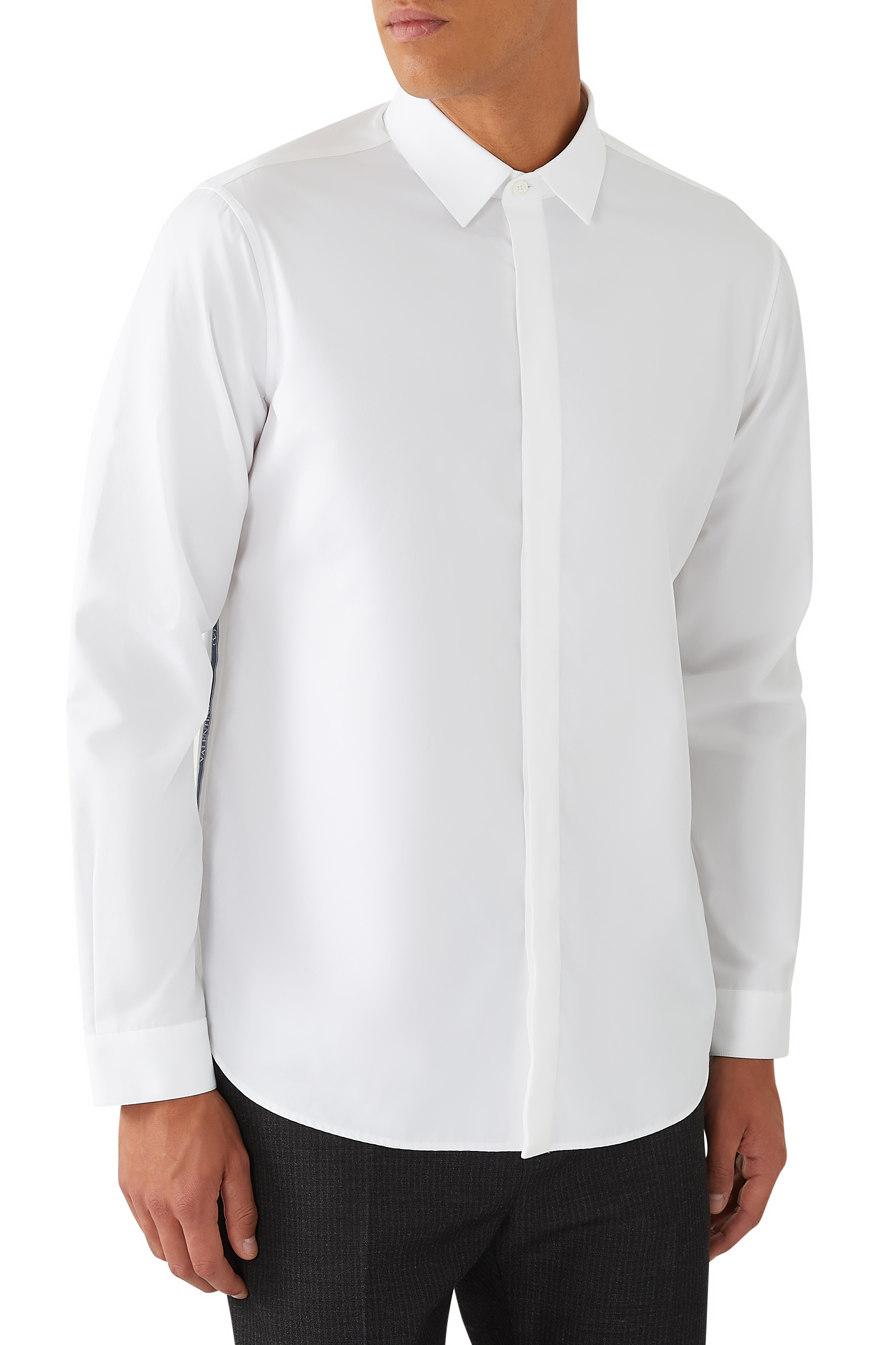  Concealed-Fastening Cotton Shirt