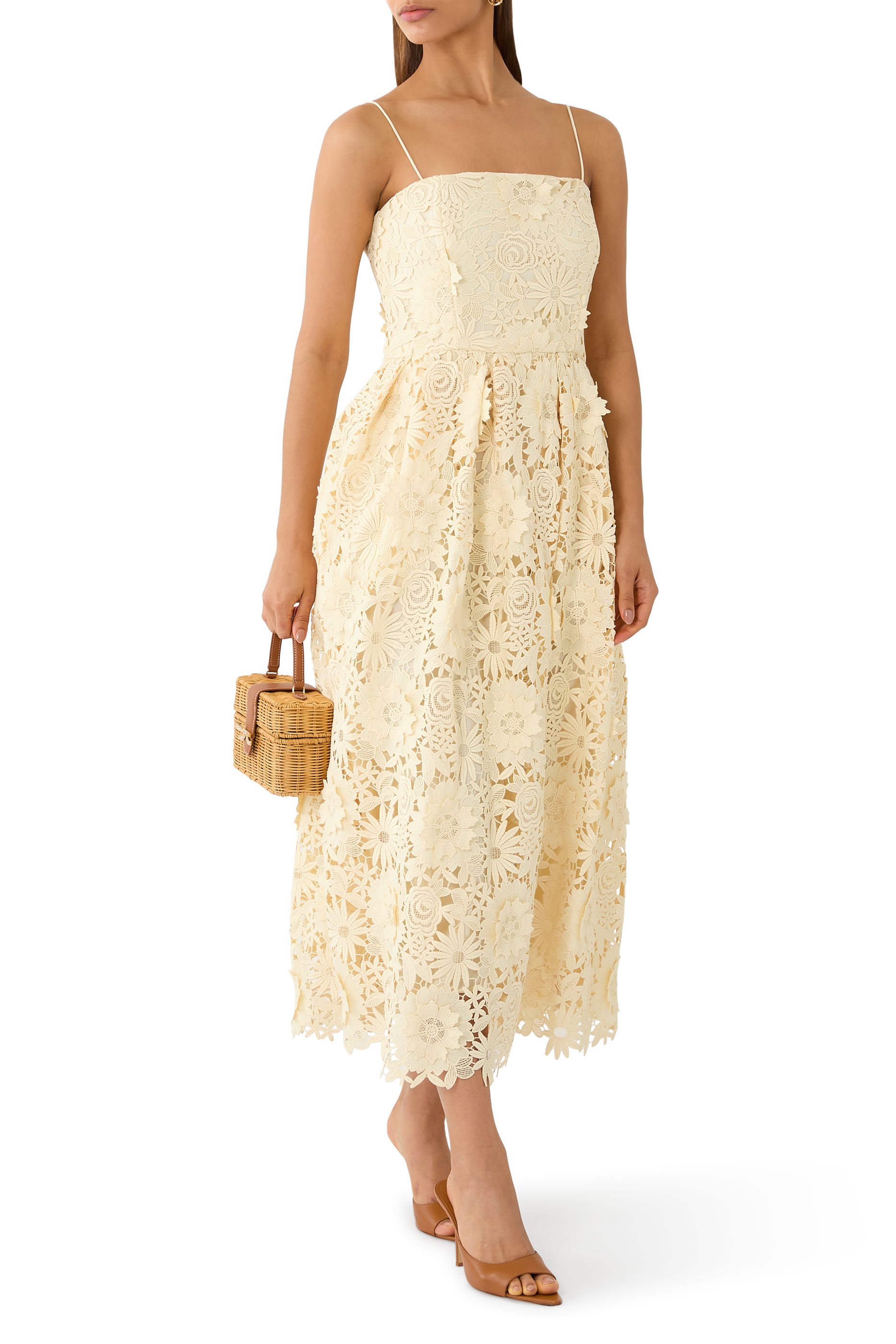 3D Lace Flared Midi Dress