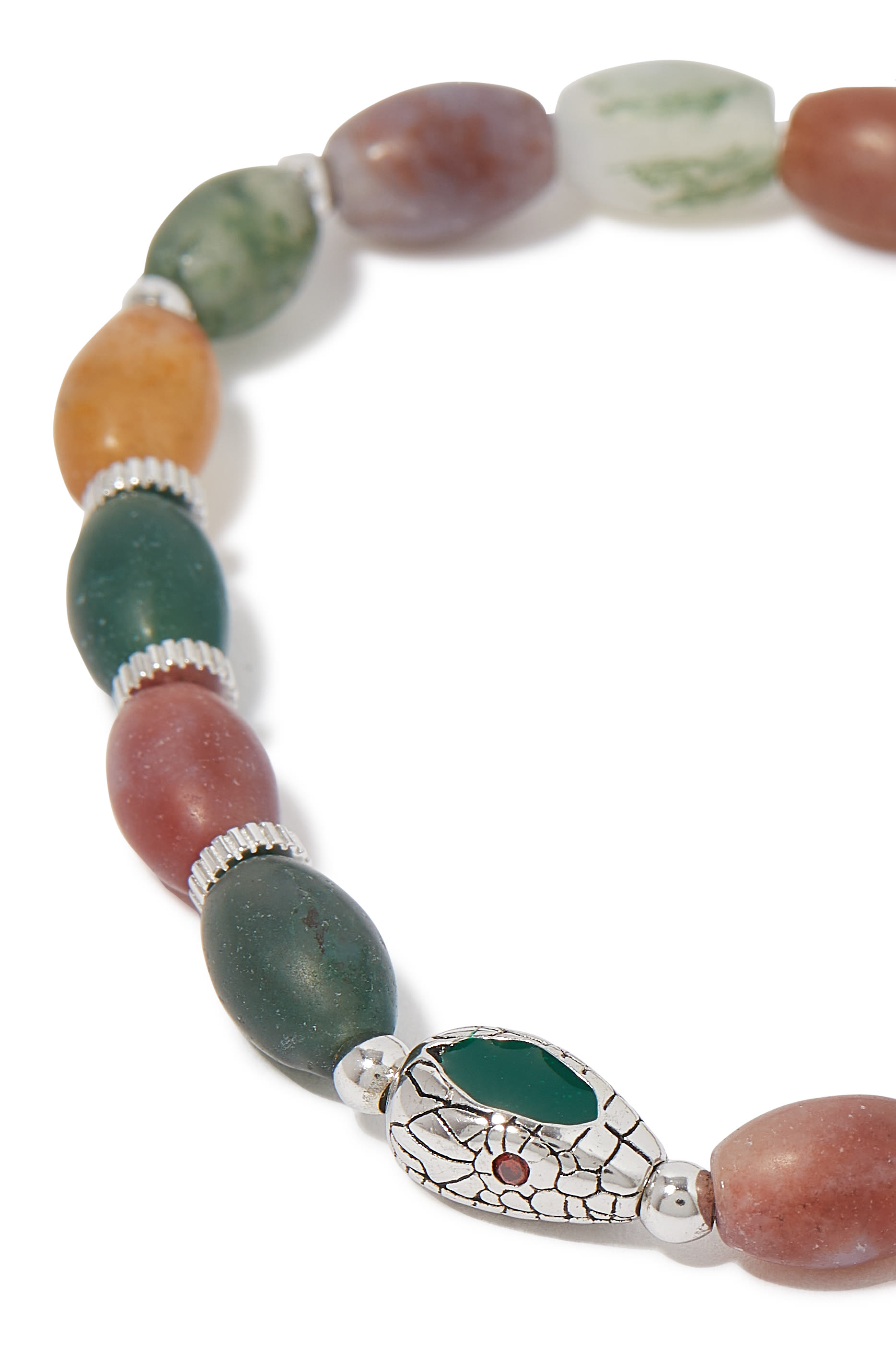 Viper Bracelet in Rhodium and Indian Jasper