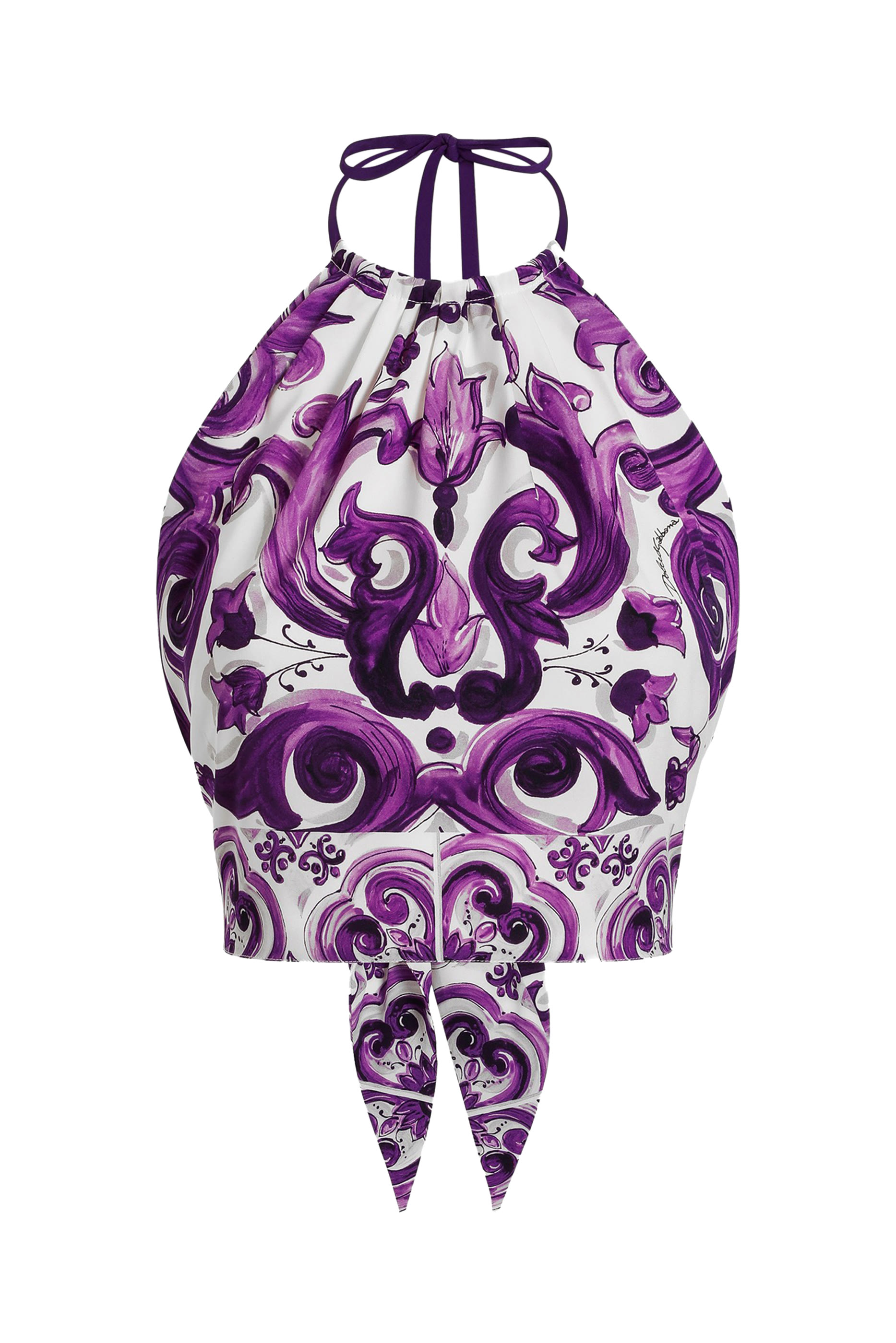 Majolica-Print Charmeuse Top