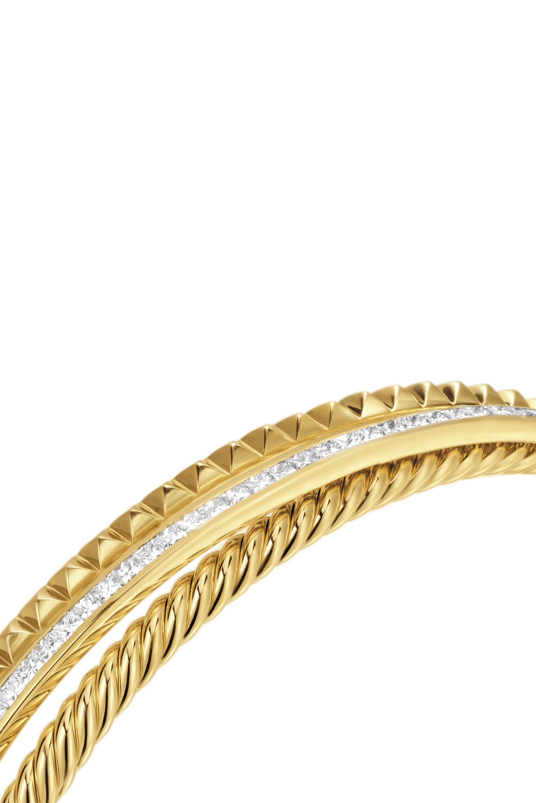 Crossover Trio Three Row Cuff Bracelet,  18K Yellow Gold & Diamonds