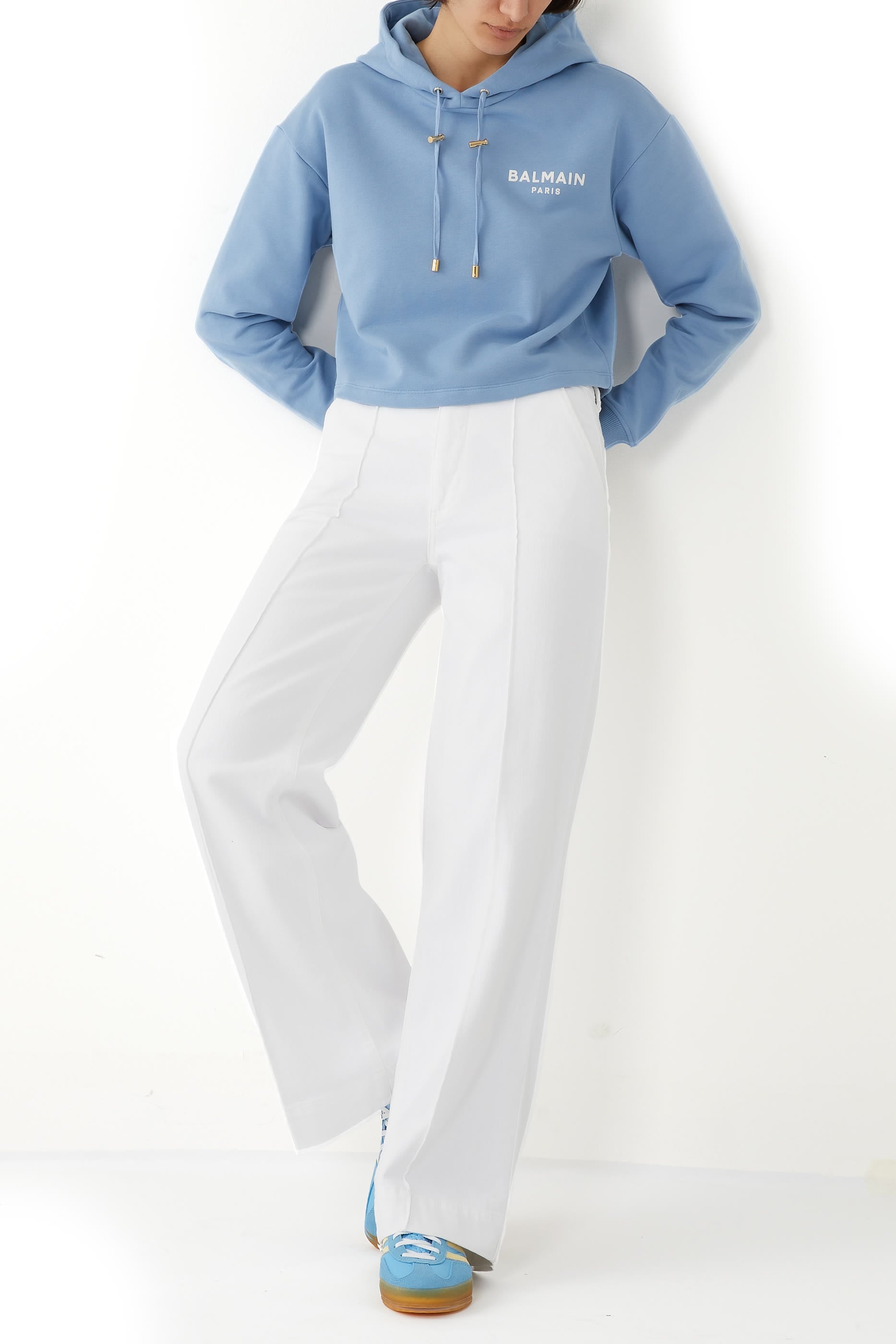 Flock Detail Cropped Hoodie