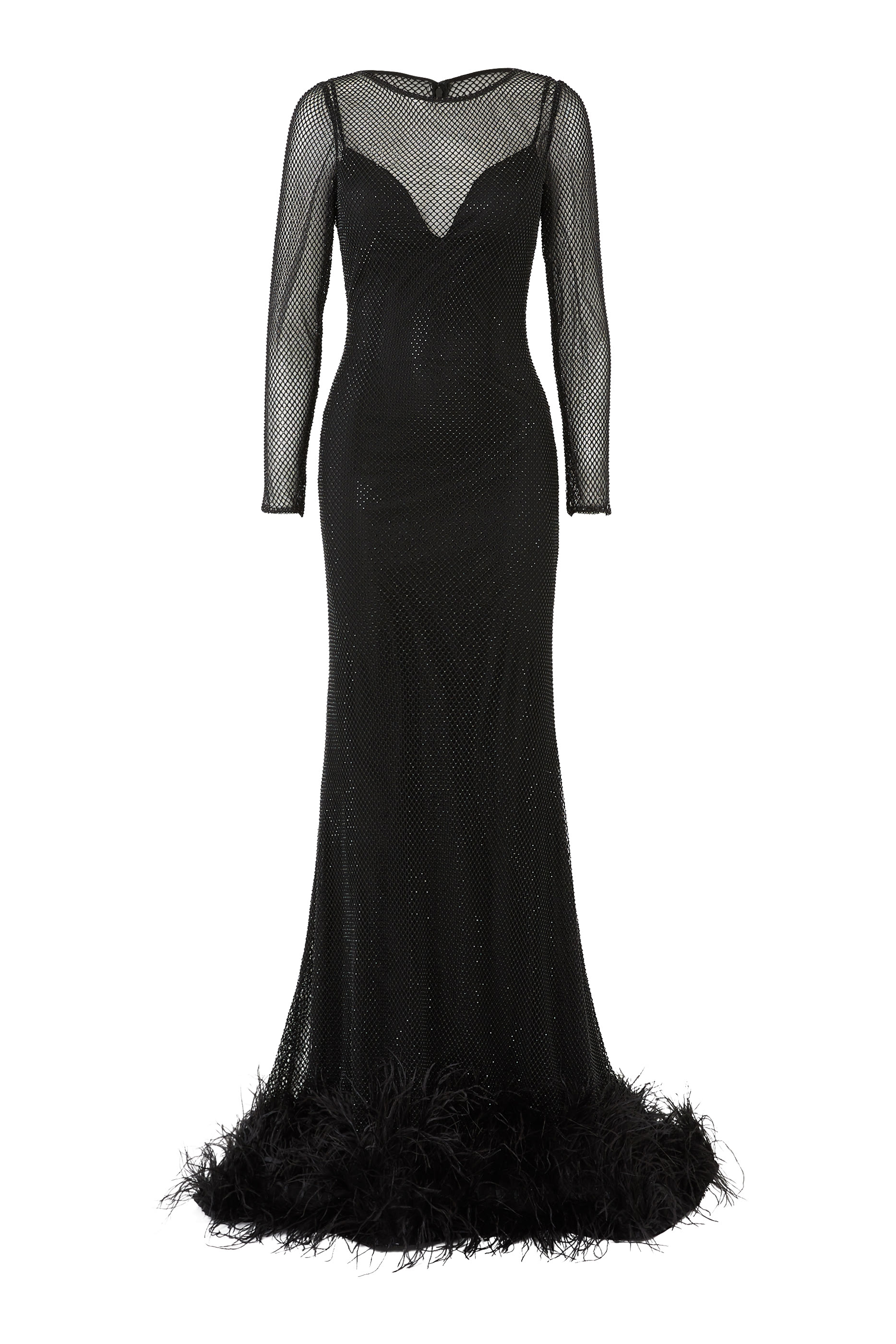 Mesh Feather Trim Gown