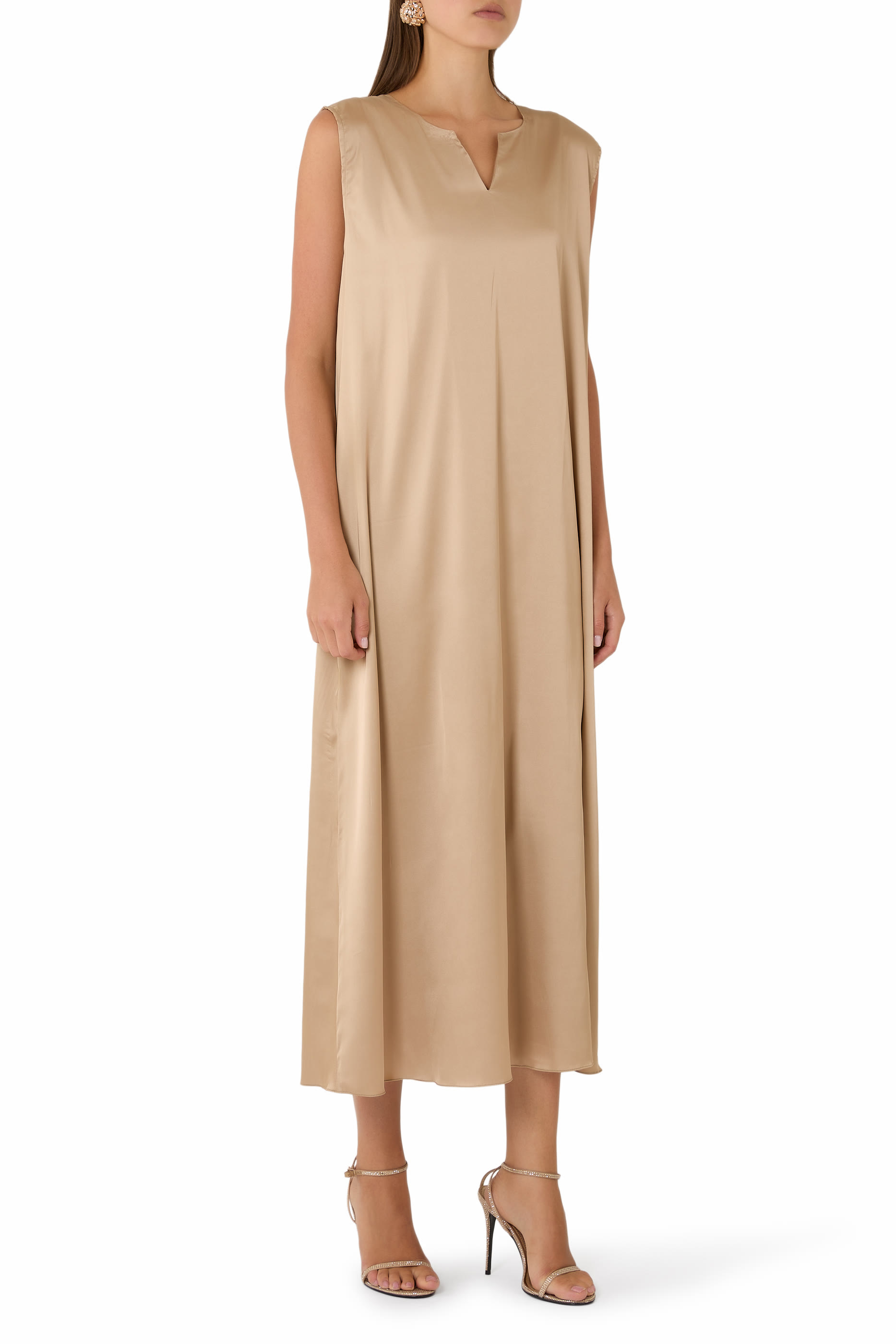 Sequin Embellished Split Neck Dress with Inner Dress 