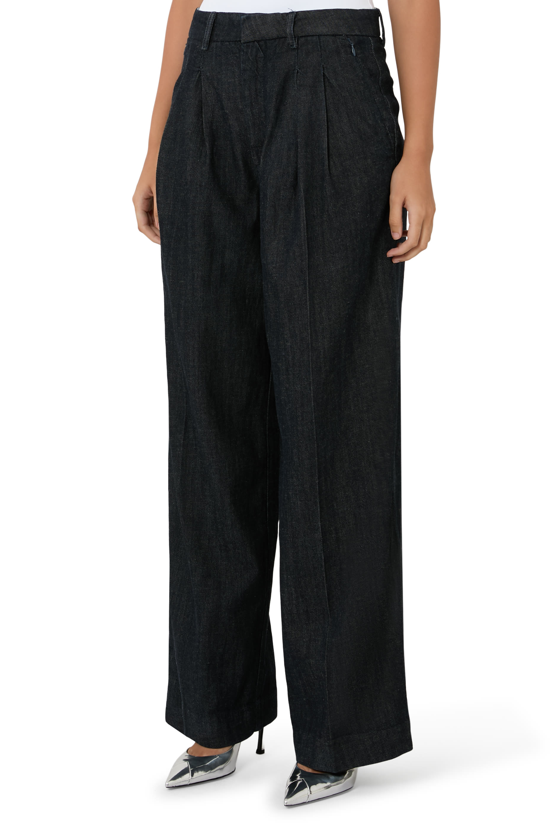 Pleated High Waisted Wide Leg Trouser