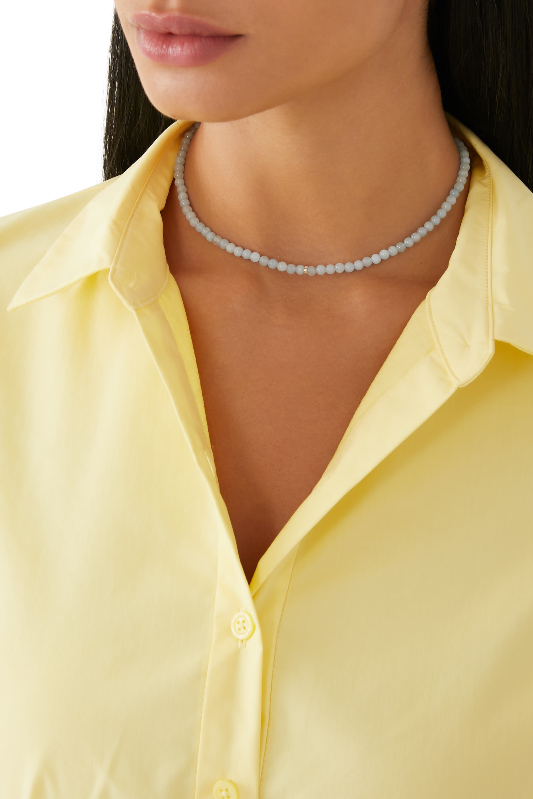 Rondelle Choker, Aquamarine, 14K Yellow Gold & Diamond