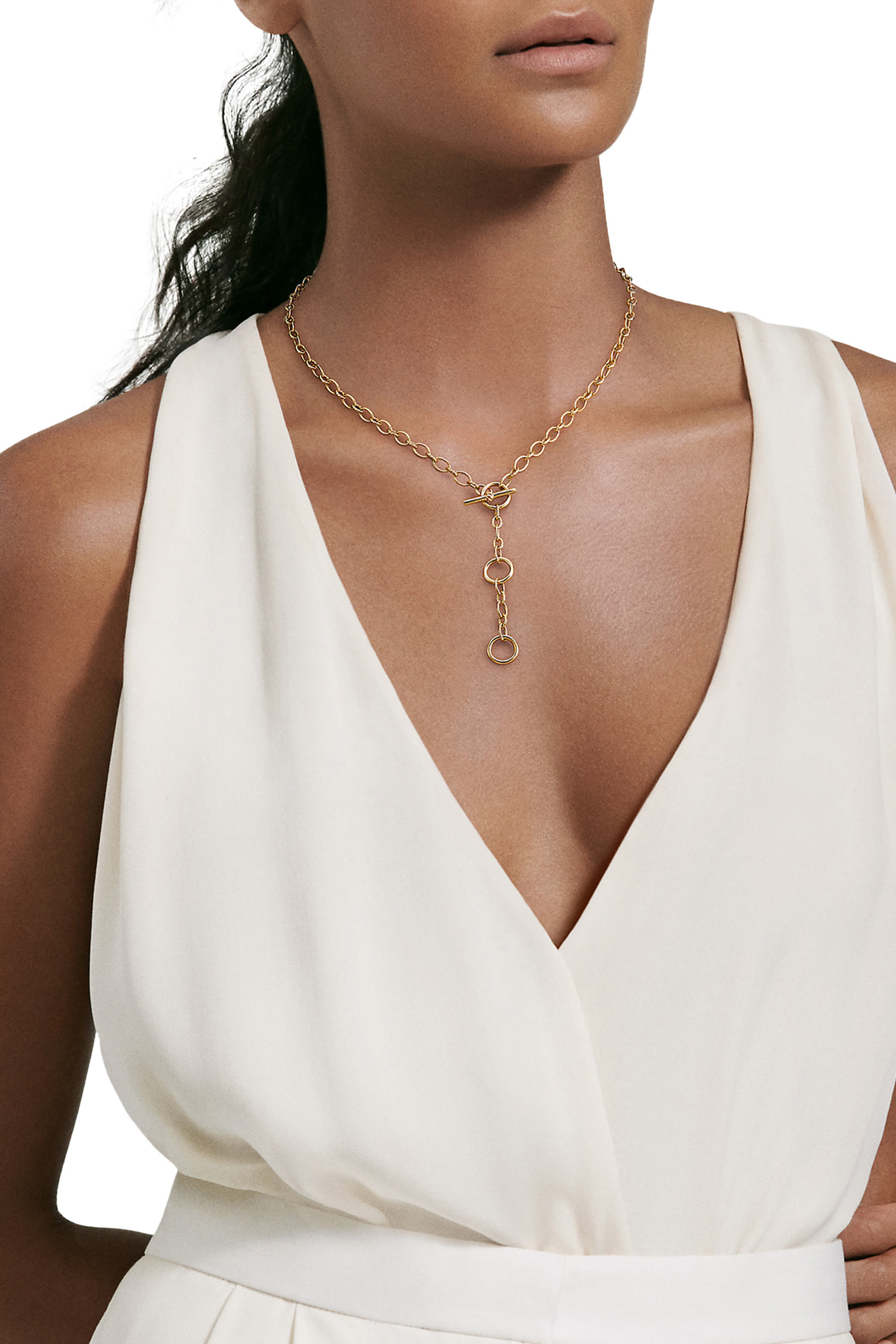 DY Madison Three Ring Chain Necklace, 18k Yellow Gold