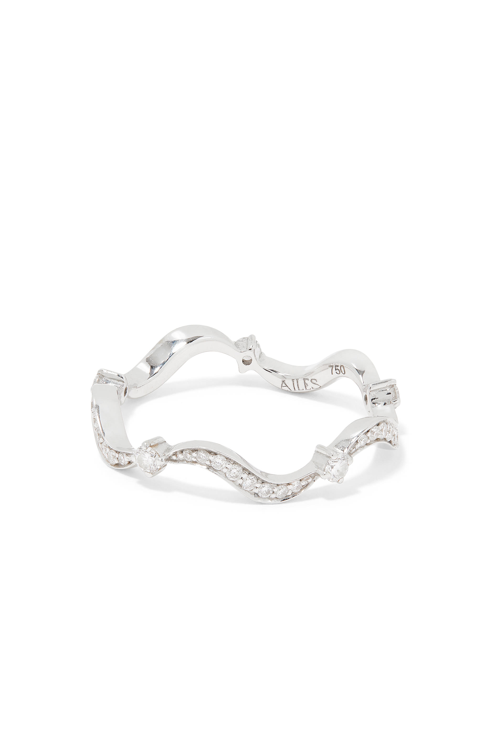 Single Wave Ring , 18k White Gold & Diamonds