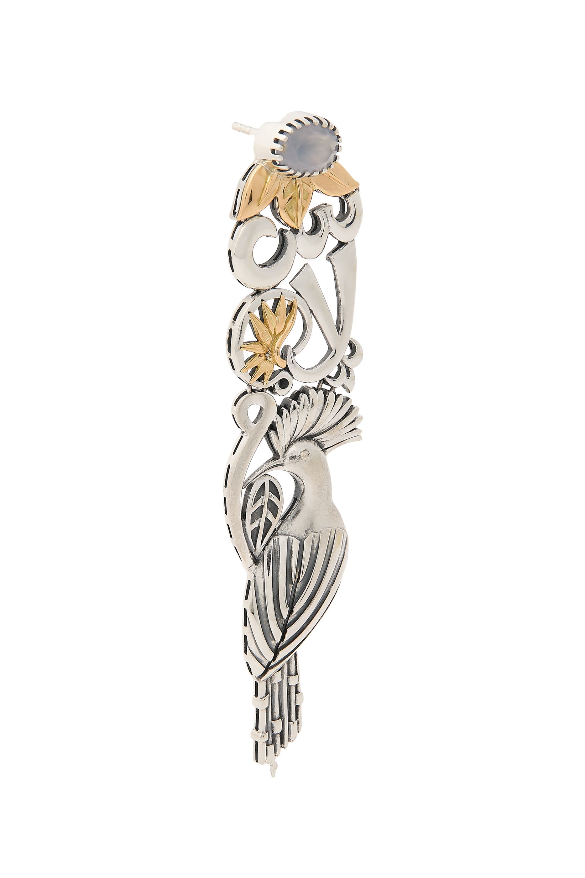  Wonders of Nature Chalcedony Peace and Wisdom Single Earring, 18K Yellow Gold & Sterling Silver