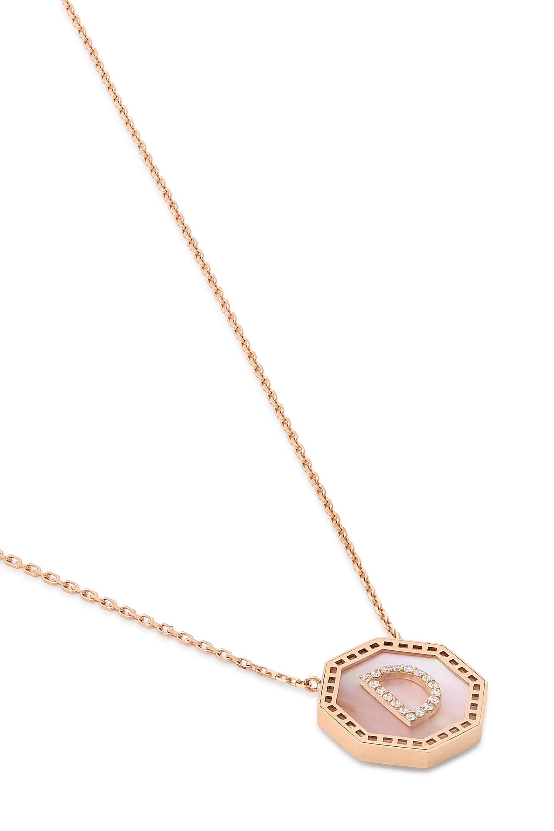 Harf Turath Letter D Necklace, 18k Rose Gold & Diamonds