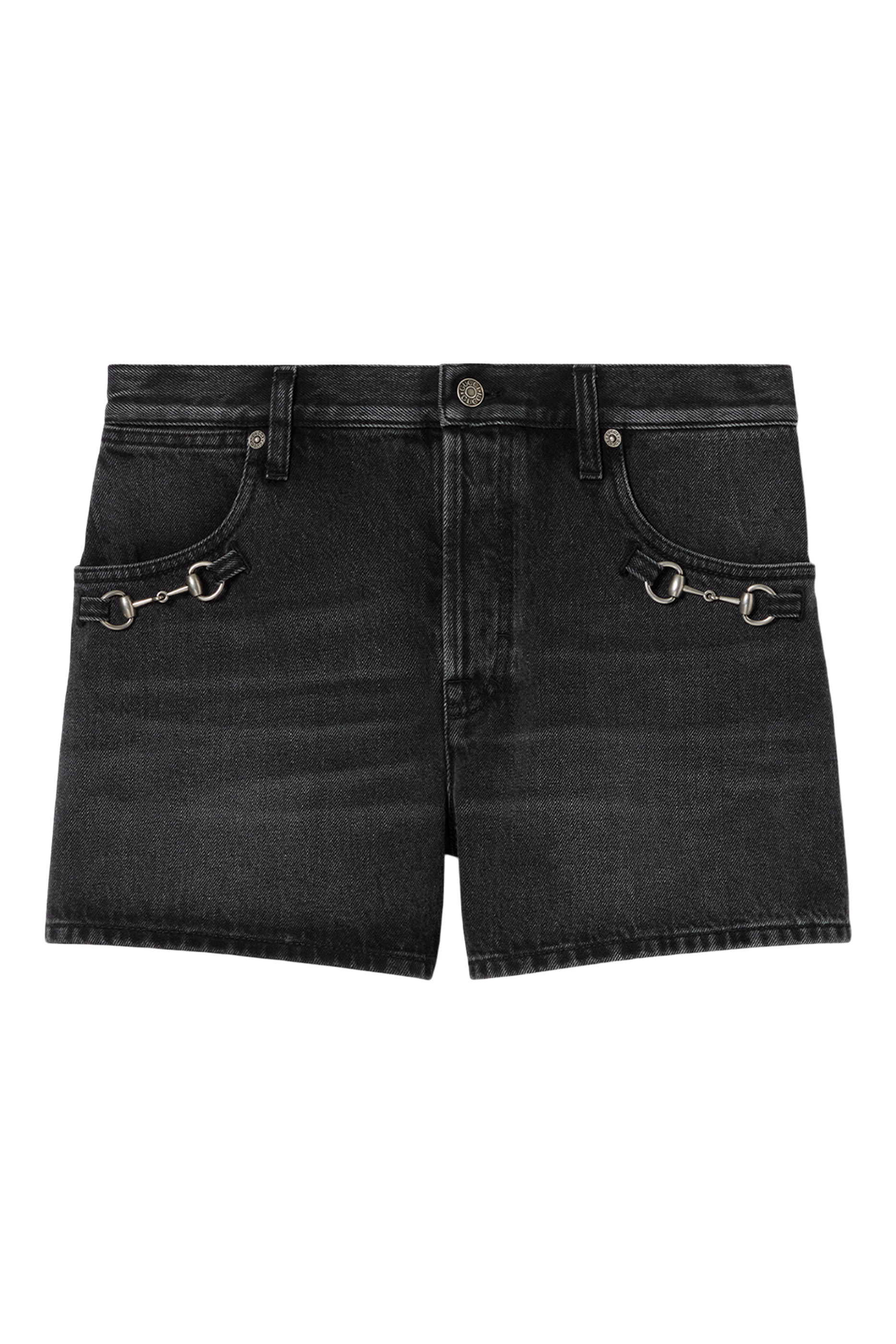  Cotton Denim Shorts with Horsebit 
