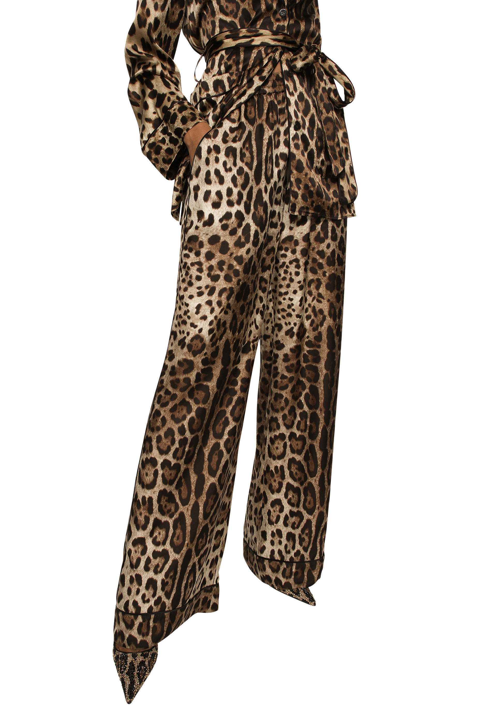 Leopard-Print Satin Pajama Pants