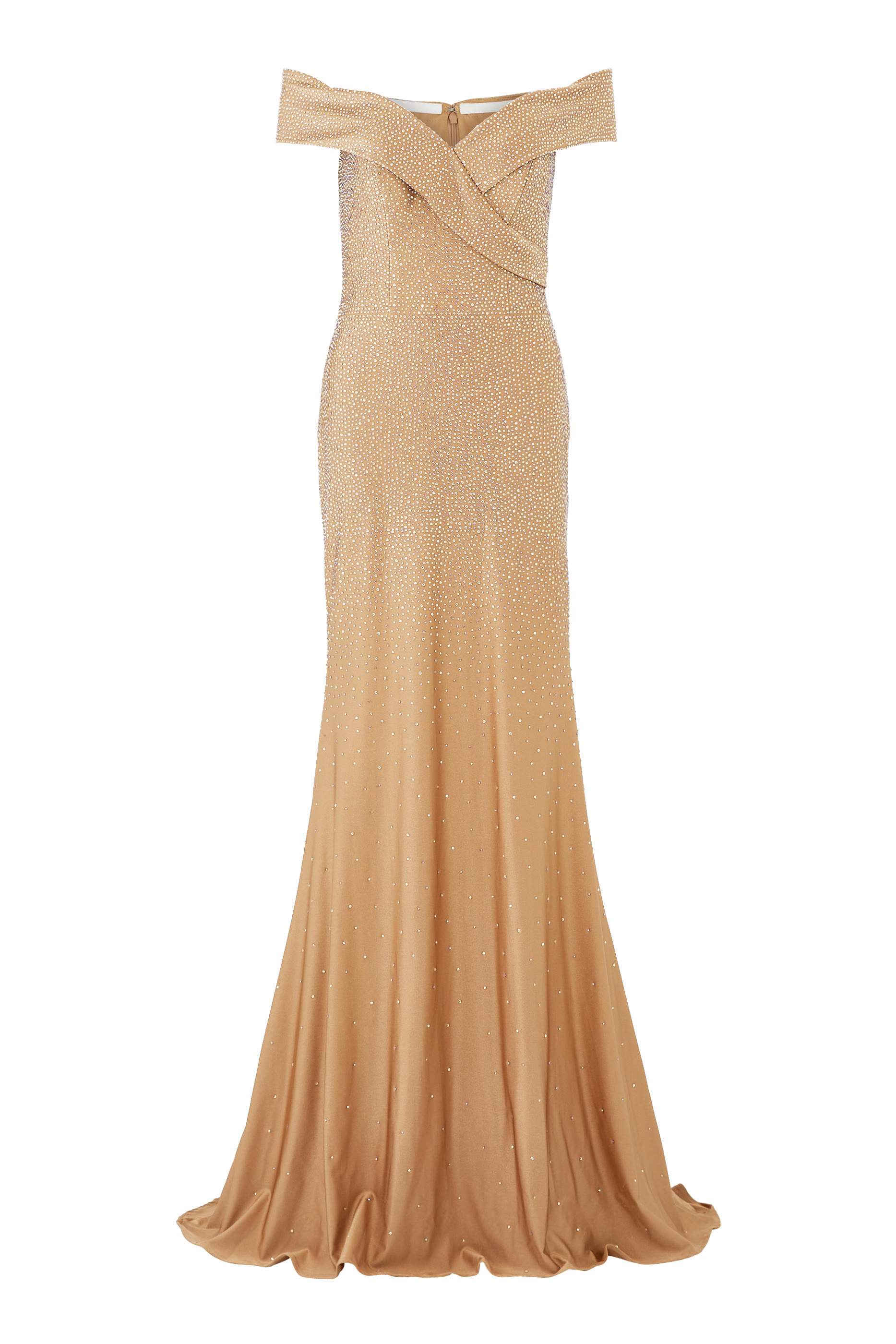 Crystal-Embellished Off-Shoulder Evening Gown