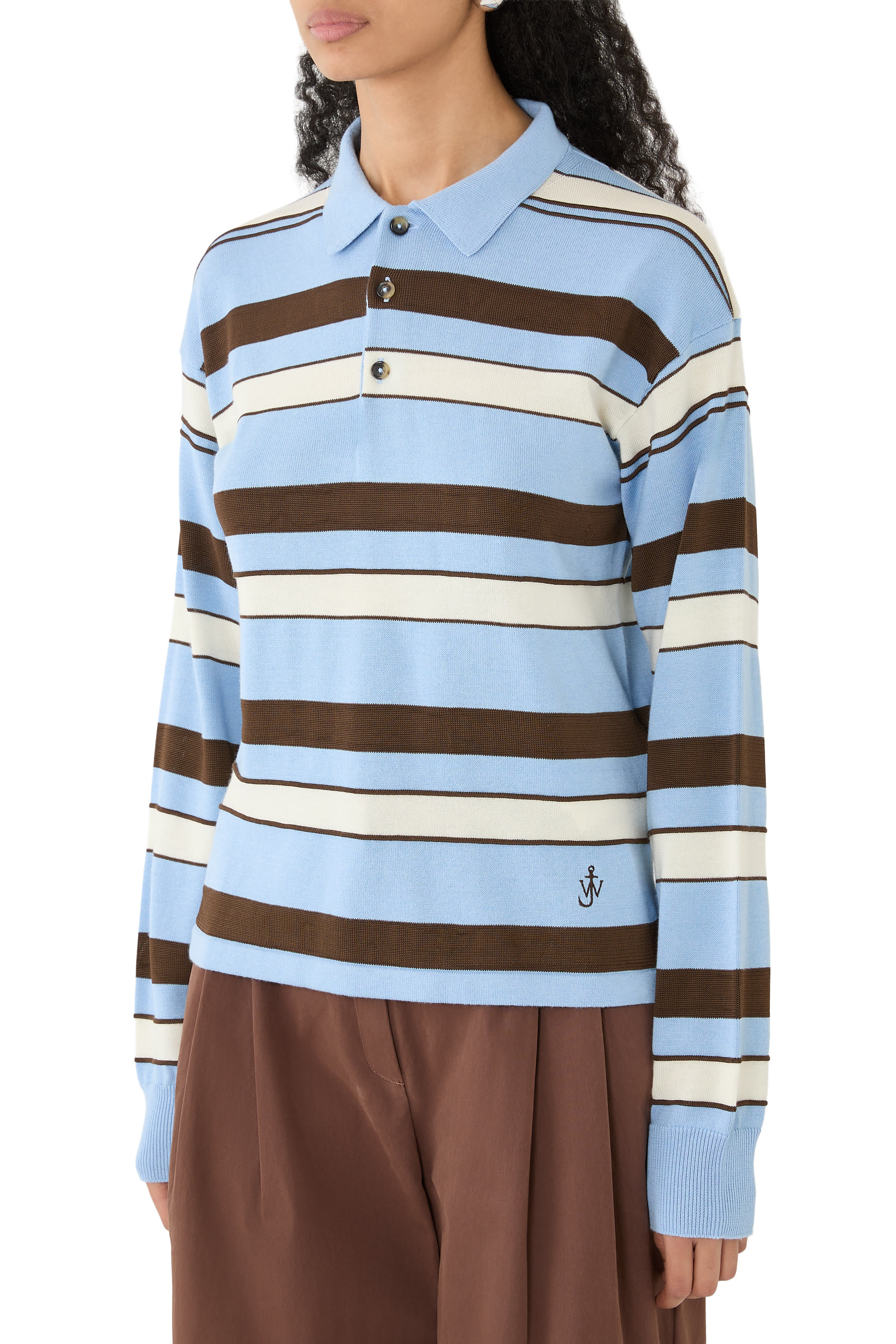 Knitted Striped Rugby Polo Top