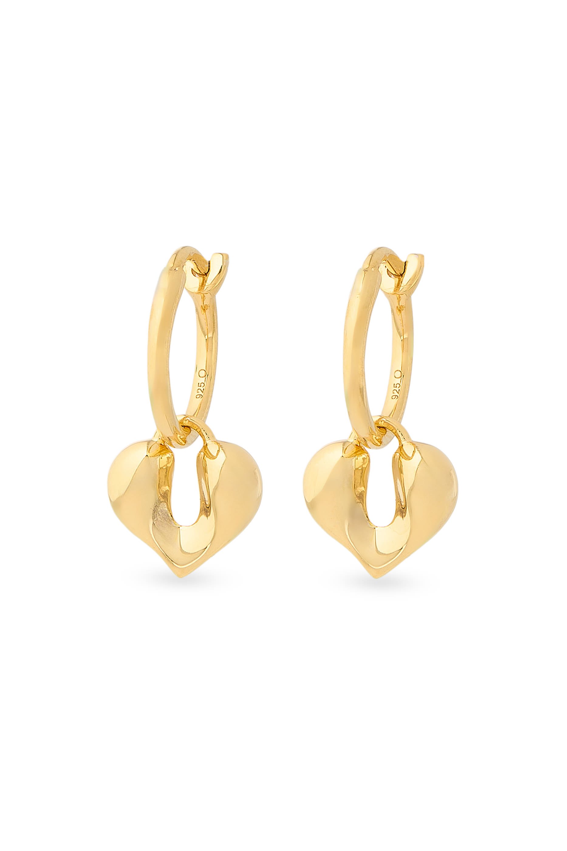 Molten Heart Charm Hoop Earrings, 18k Recycled Gold Vermeil on Recycled Sterling Silver