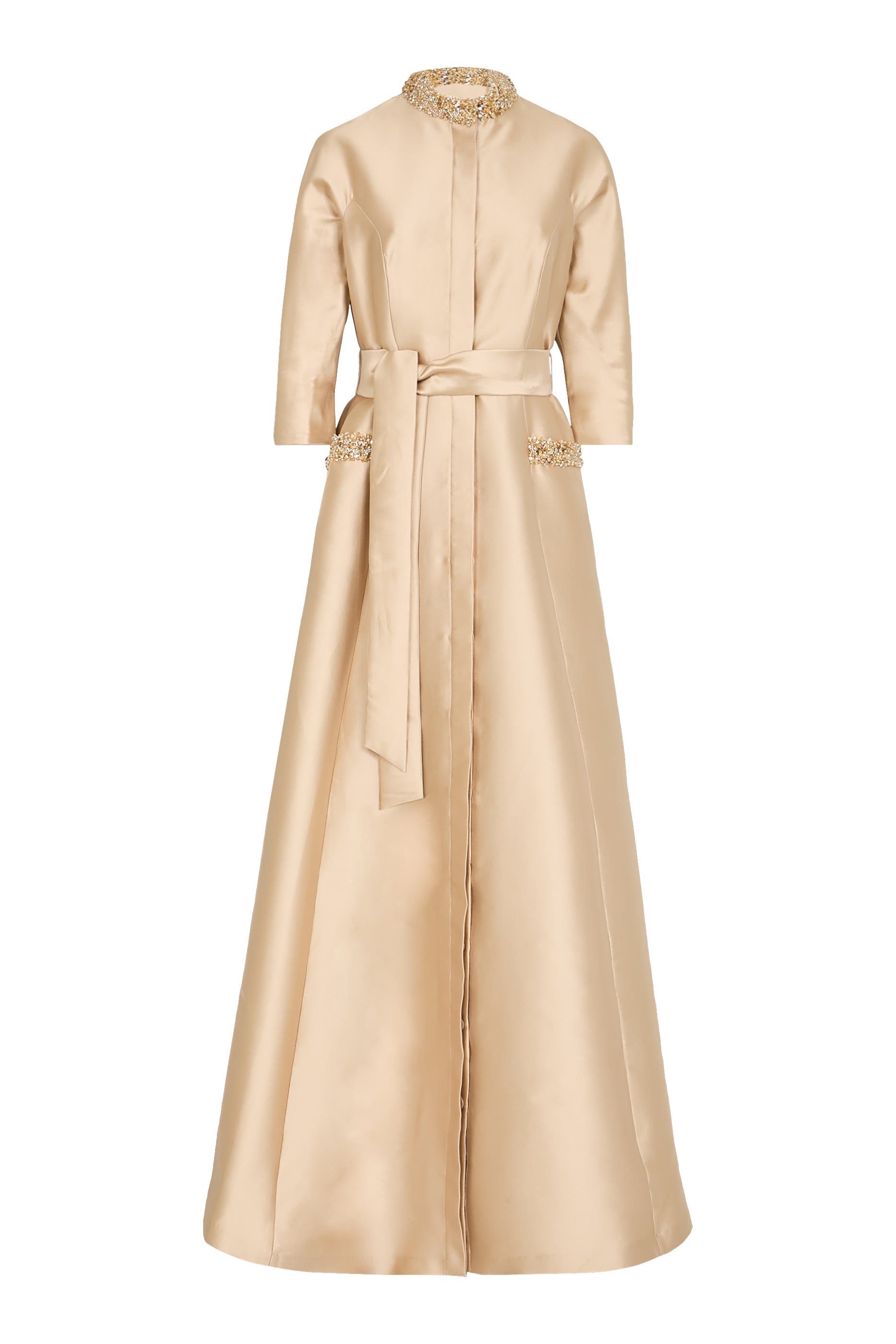 Mikado Bead Collar and Pocket Shirt Waist Gown
