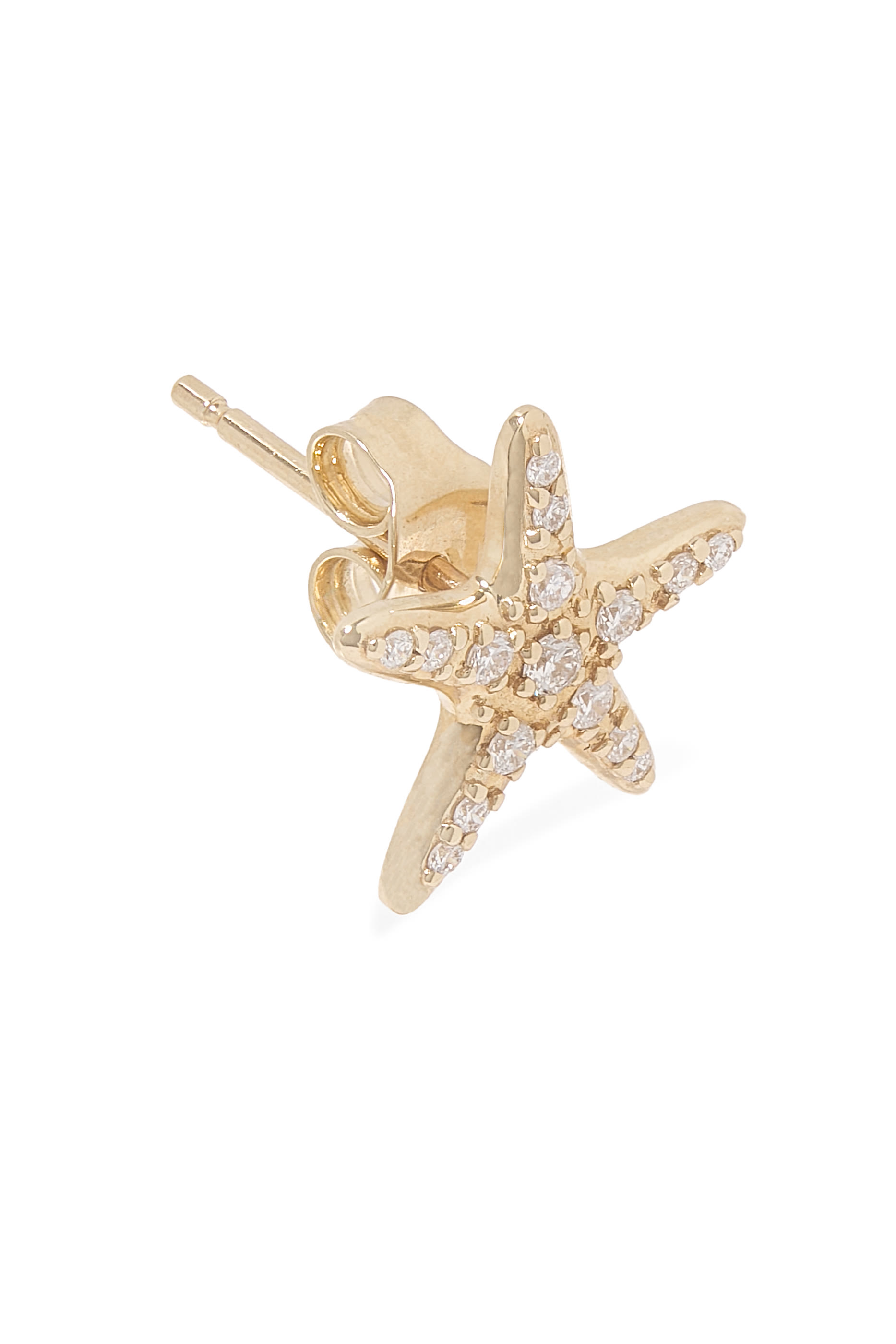 Starfish Single Stud Earring, 14k Yellow Gold & Diamonds