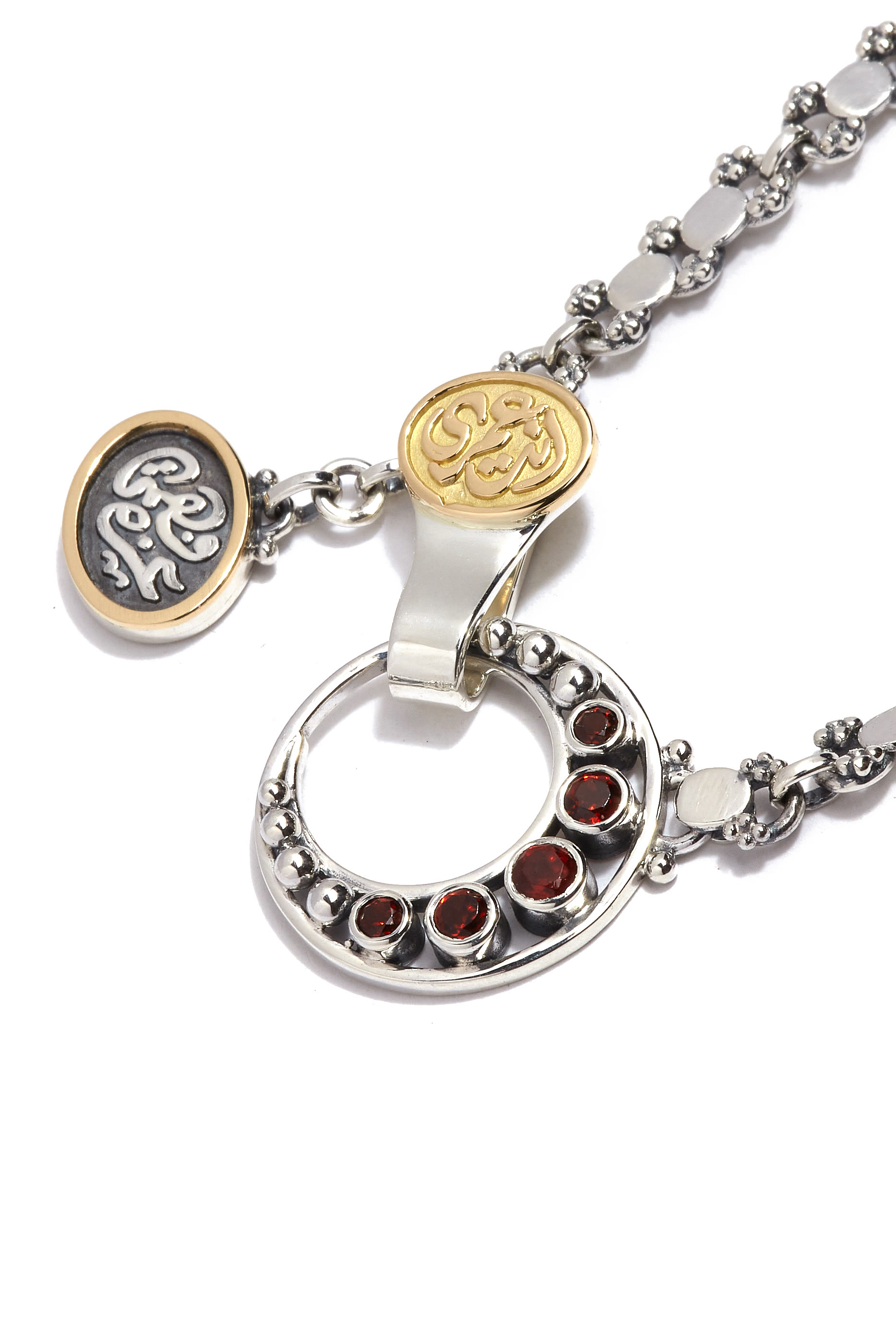 Eternity Necklace, 18k Yellow Gold with Sterling Silver & & Garnet