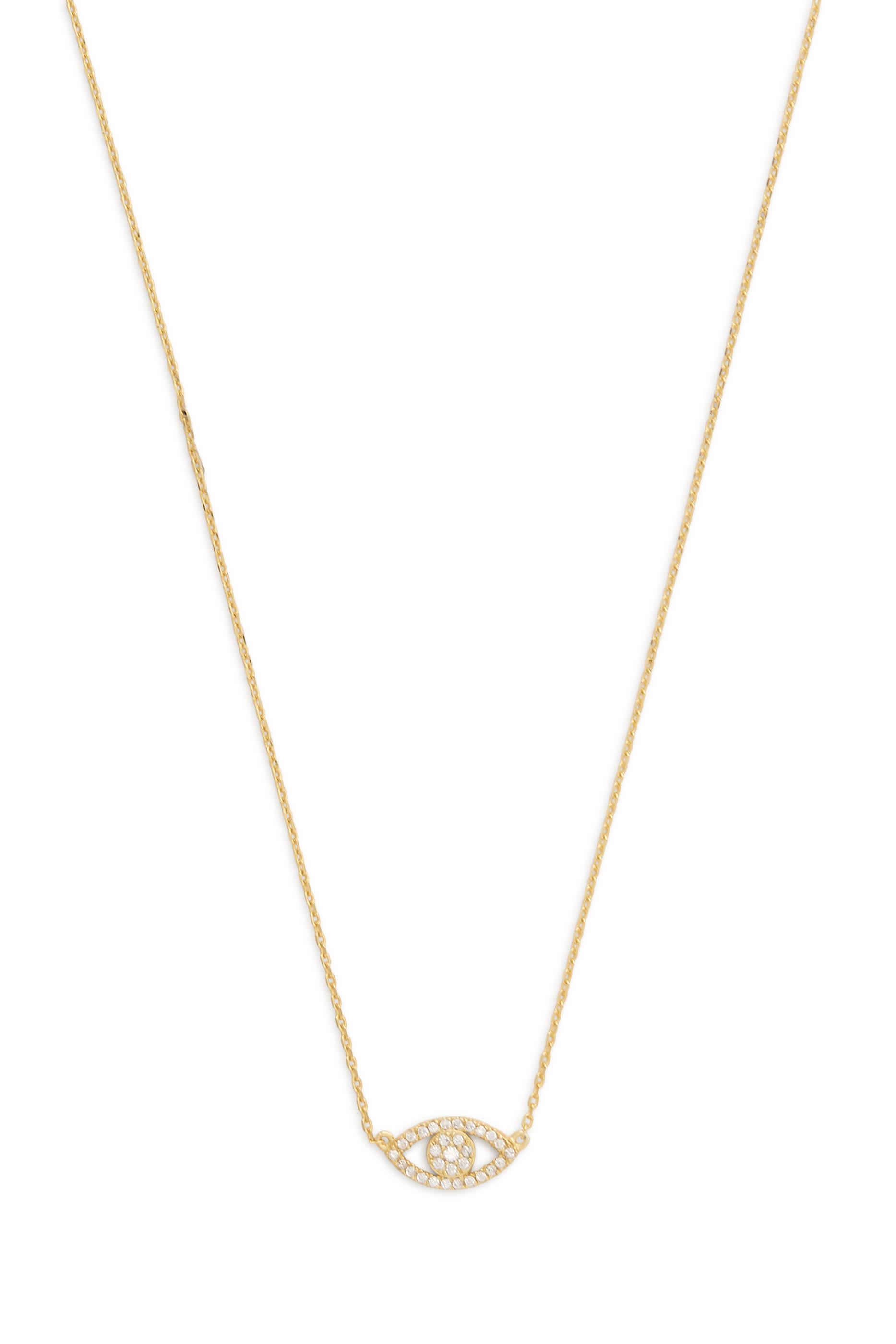Evil Eye Pave Necklace, 14K Gold Plated Brass & Cubic Zirconia