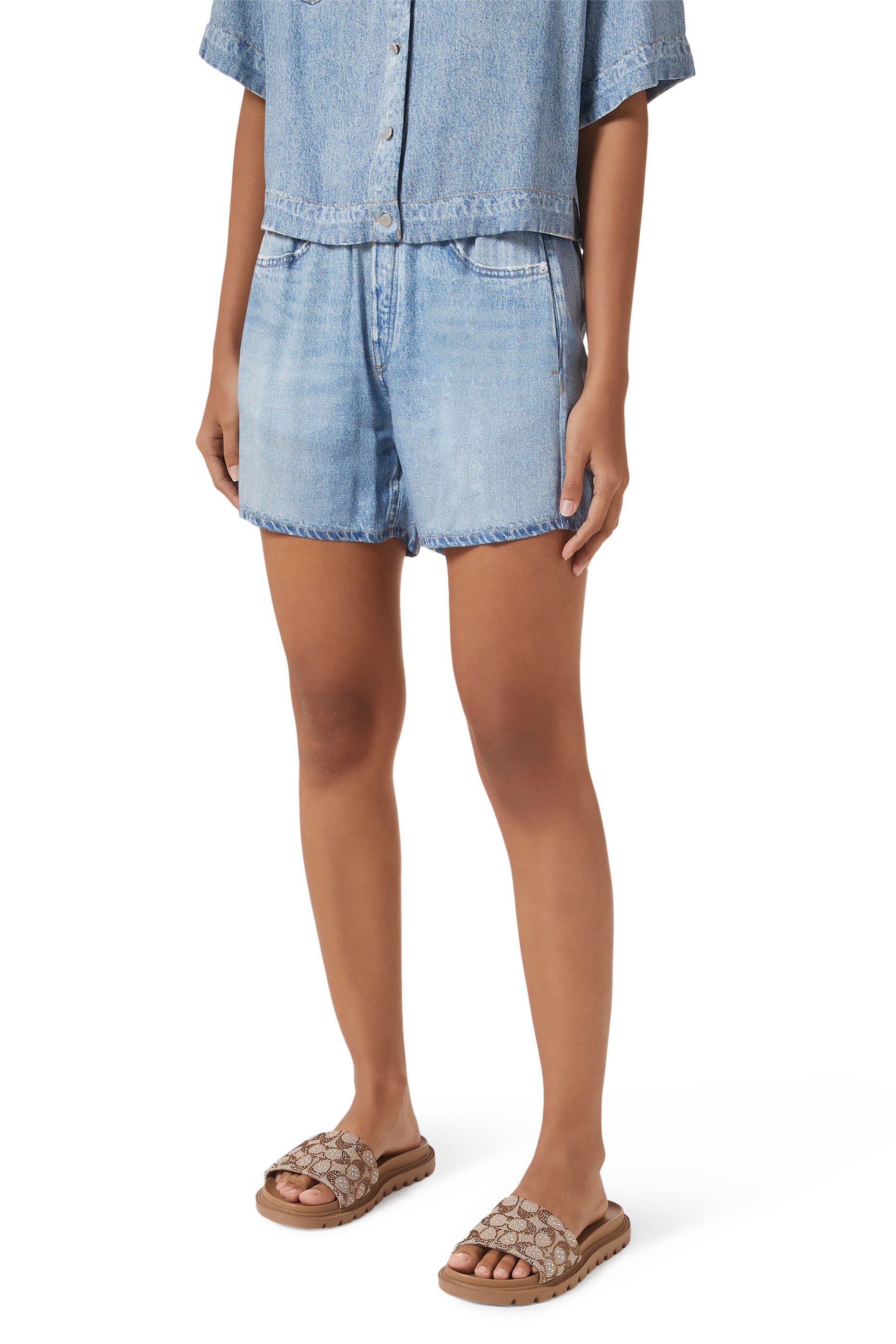  Brynn Slide Sandals in Crystal Signature Jacquard