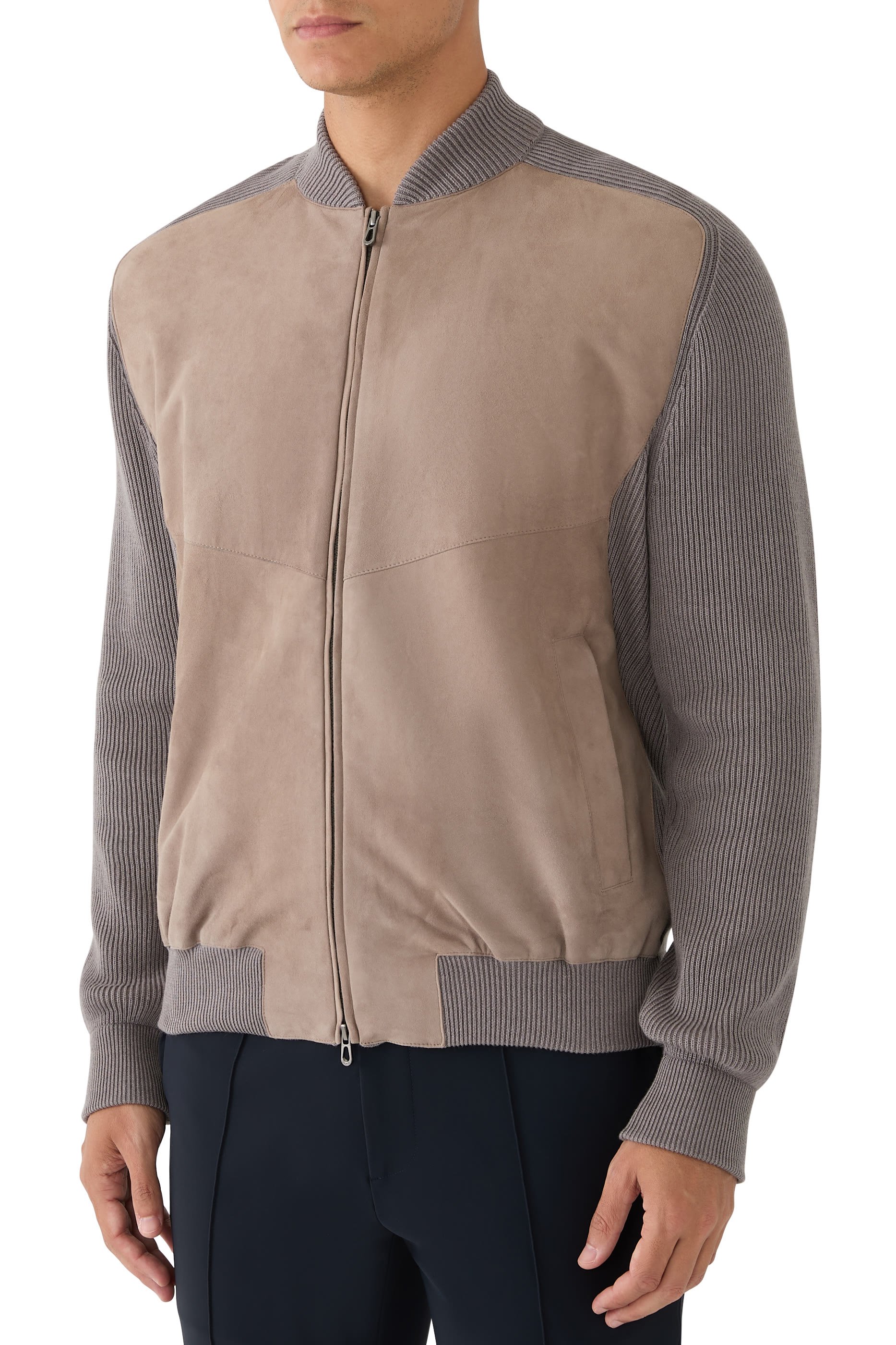 Knit Leather Bomber Jacket