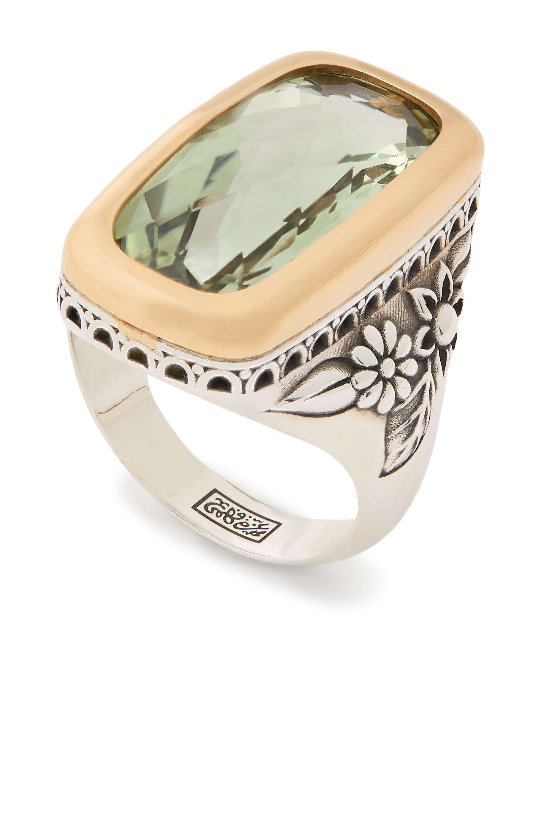 Flower Garden Ring, 18K Yellow Gold with Sterling Silver & Amethyst