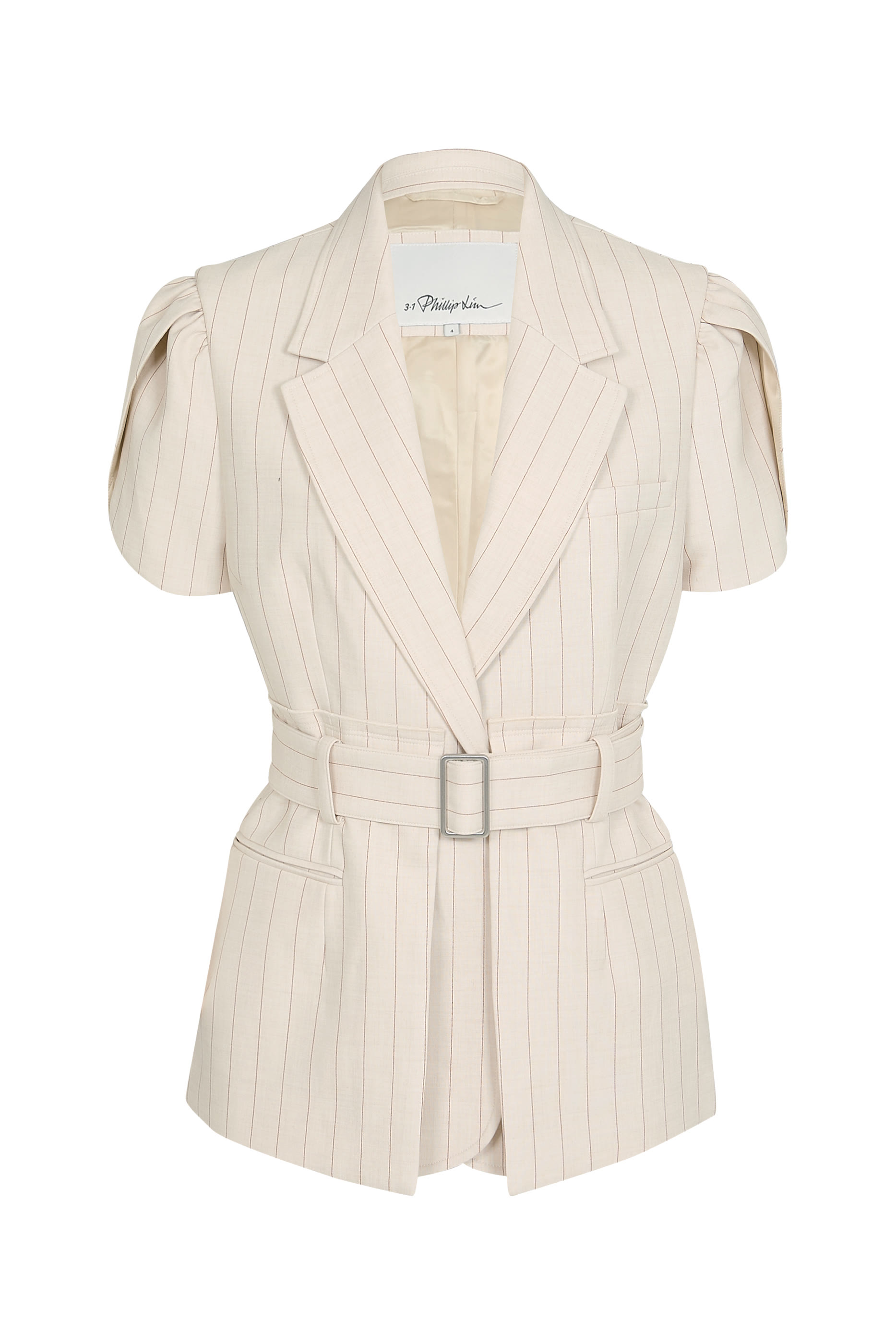  Pinstripe Tulip Sleeve Blazer 