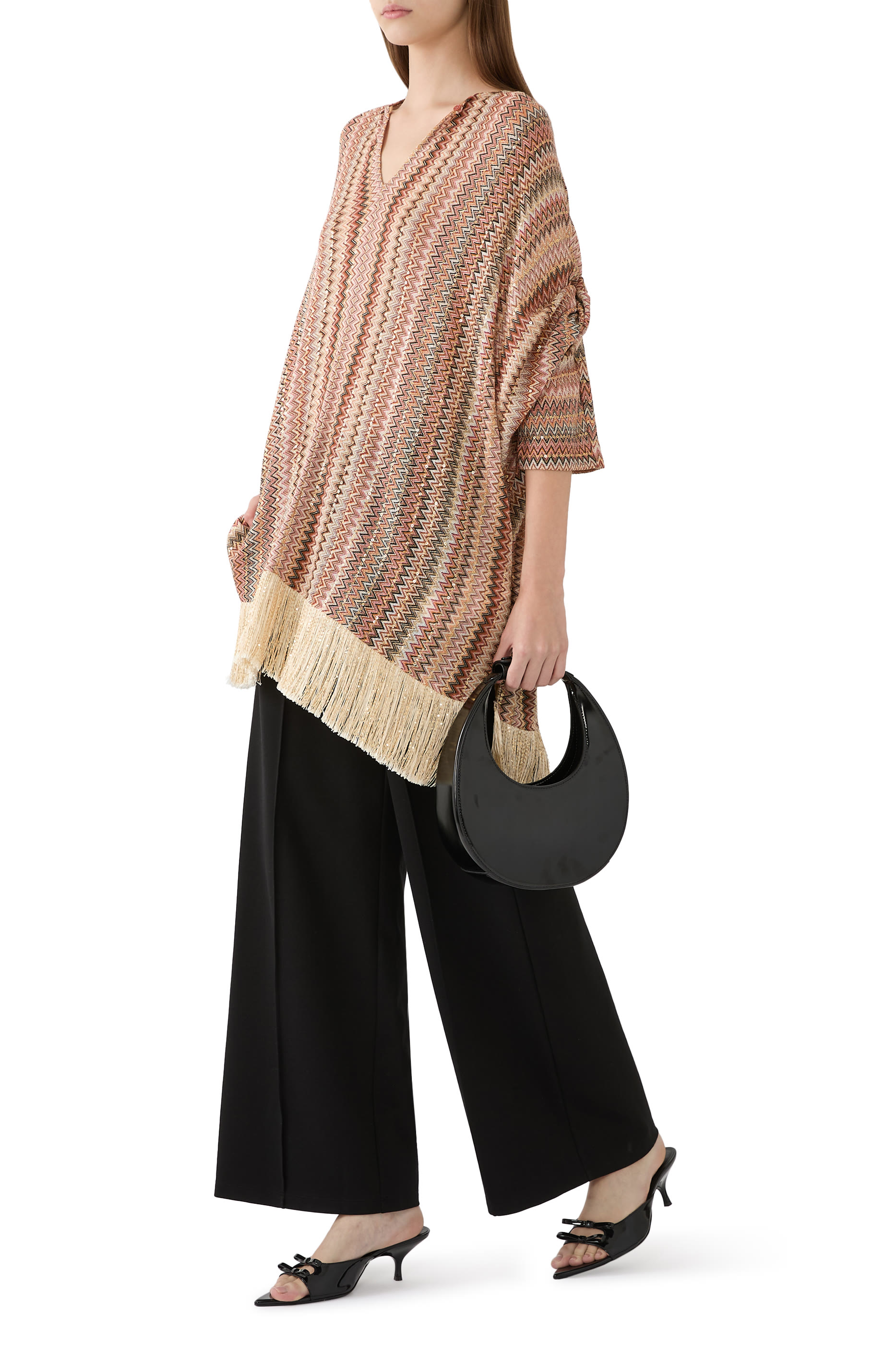 Exclusive Chevron Raschel Sequinned Fringed Blouse