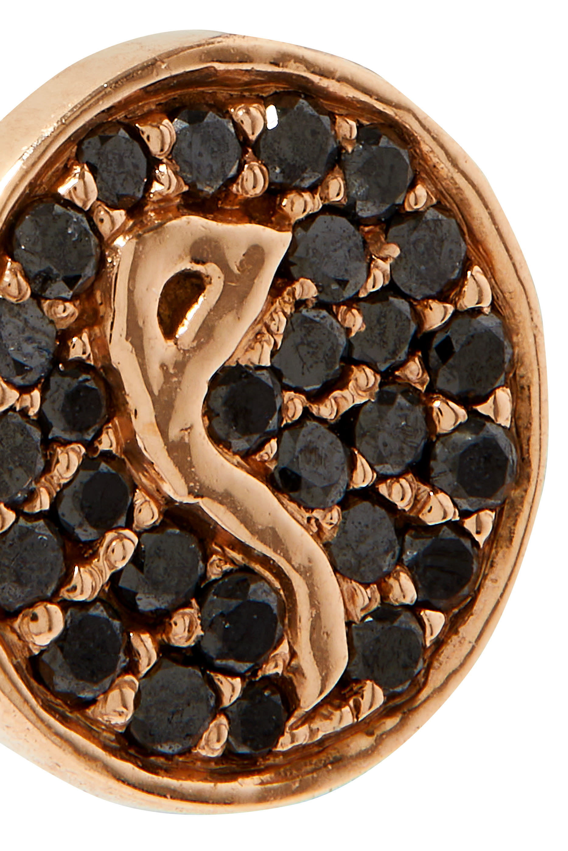 Oula M Letter Round Stud Earrings, 18k Rose Gold & Black Diamonds