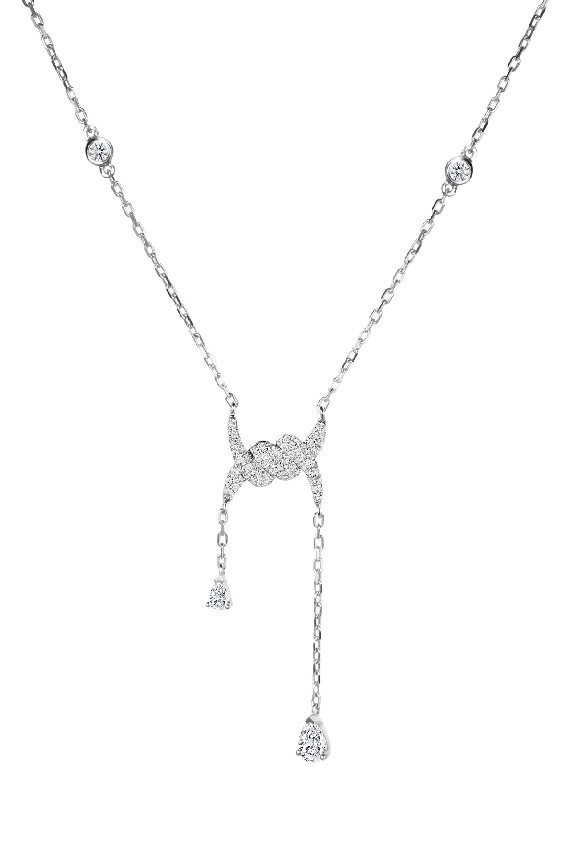 Barbel&eacute; Drop Pav&eacute; Necklace, 18K White Gold & Diamonds