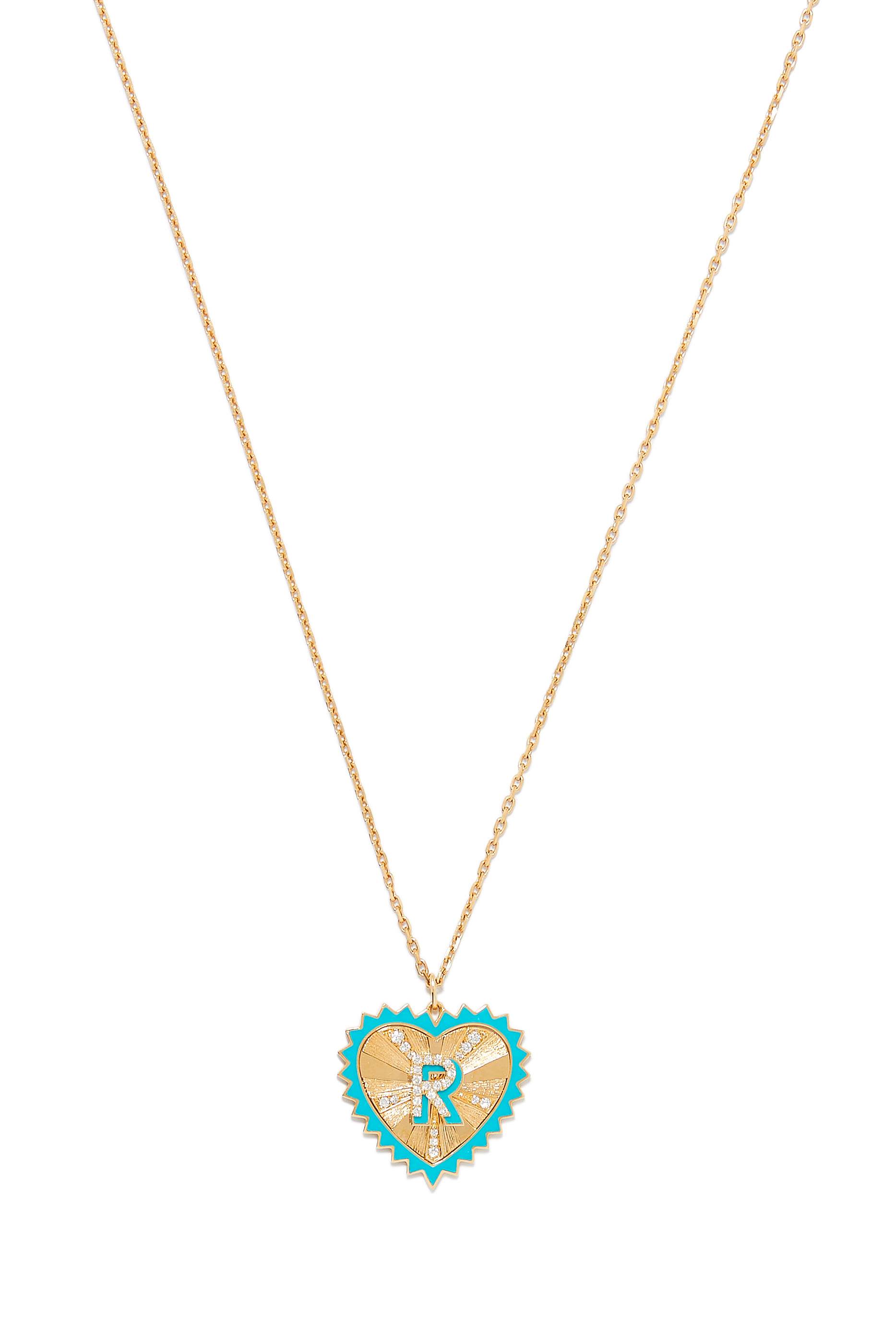 Heart Letter Necklace, 18k Yellow Gold & Diamond