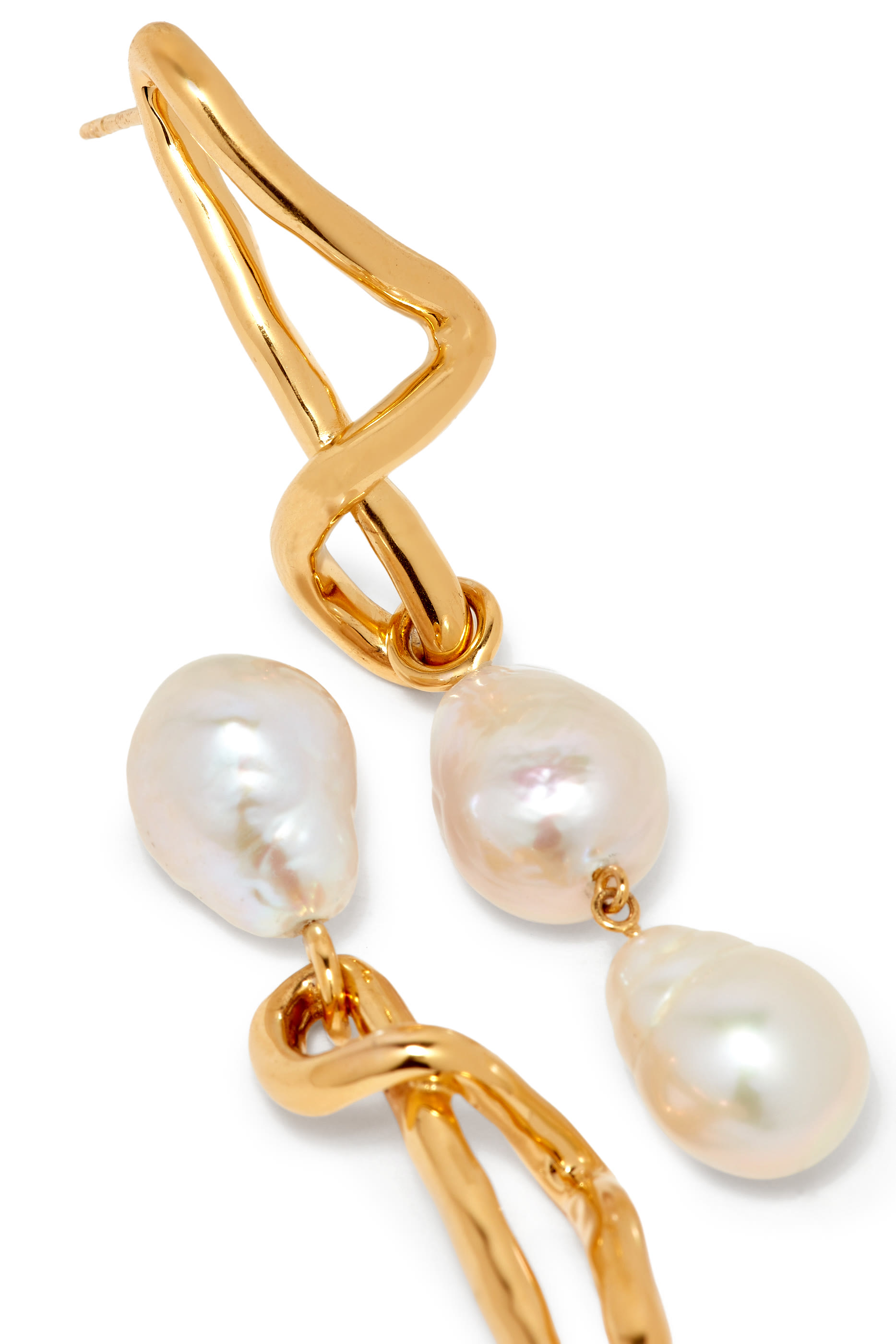 Molten Baroque Pearl Mismatch Drop Earrings, 18ct Recycled Gold Plated on Brass