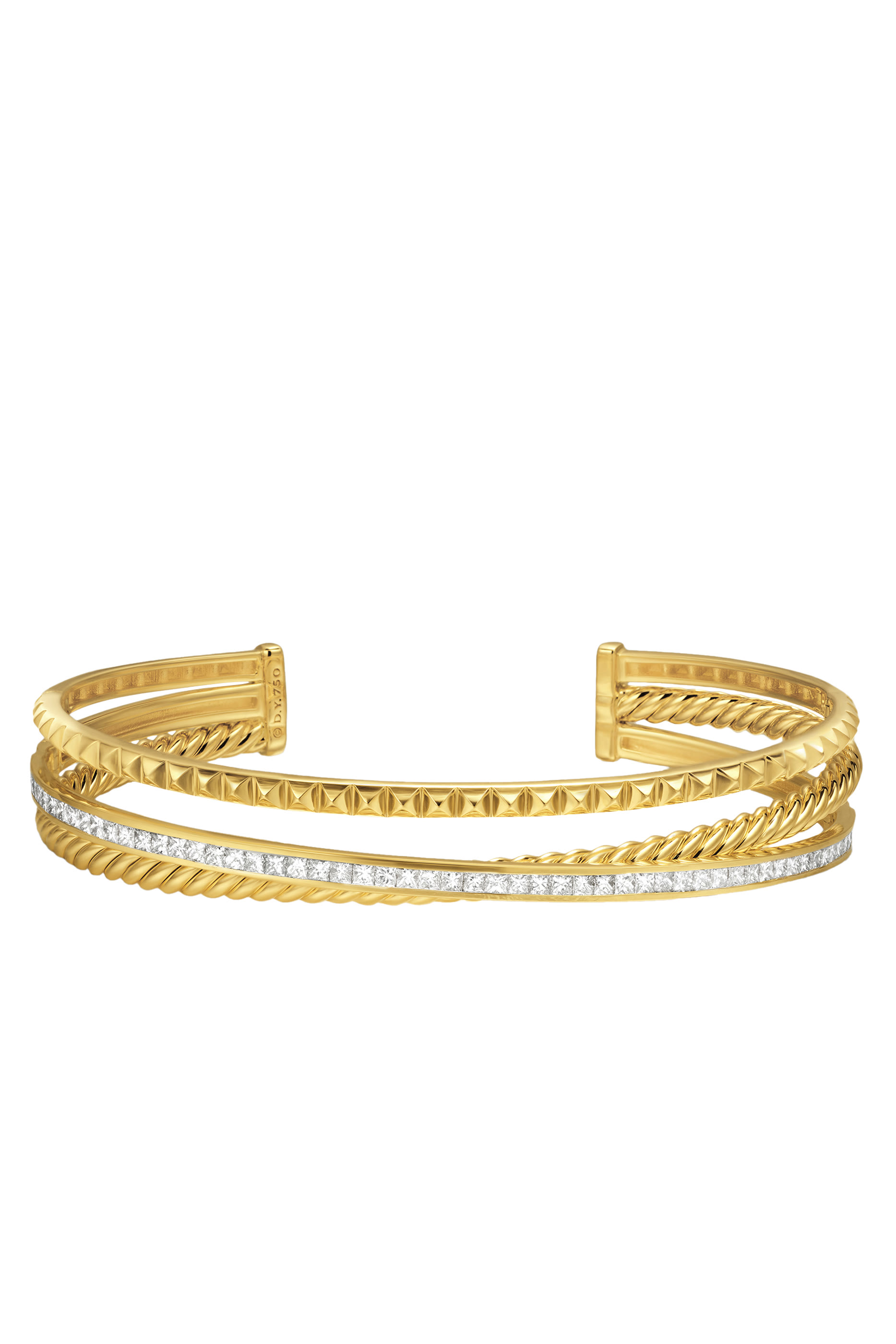 Crossover Trio Three Row Cuff Bracelet,  18K Yellow Gold & Diamonds