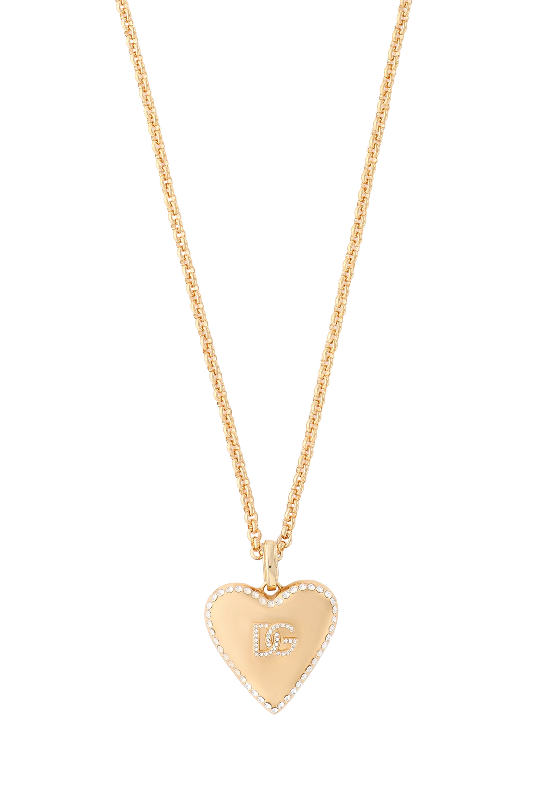 DG Logo Heart Pendant & Rhinestone-Detailed Necklace