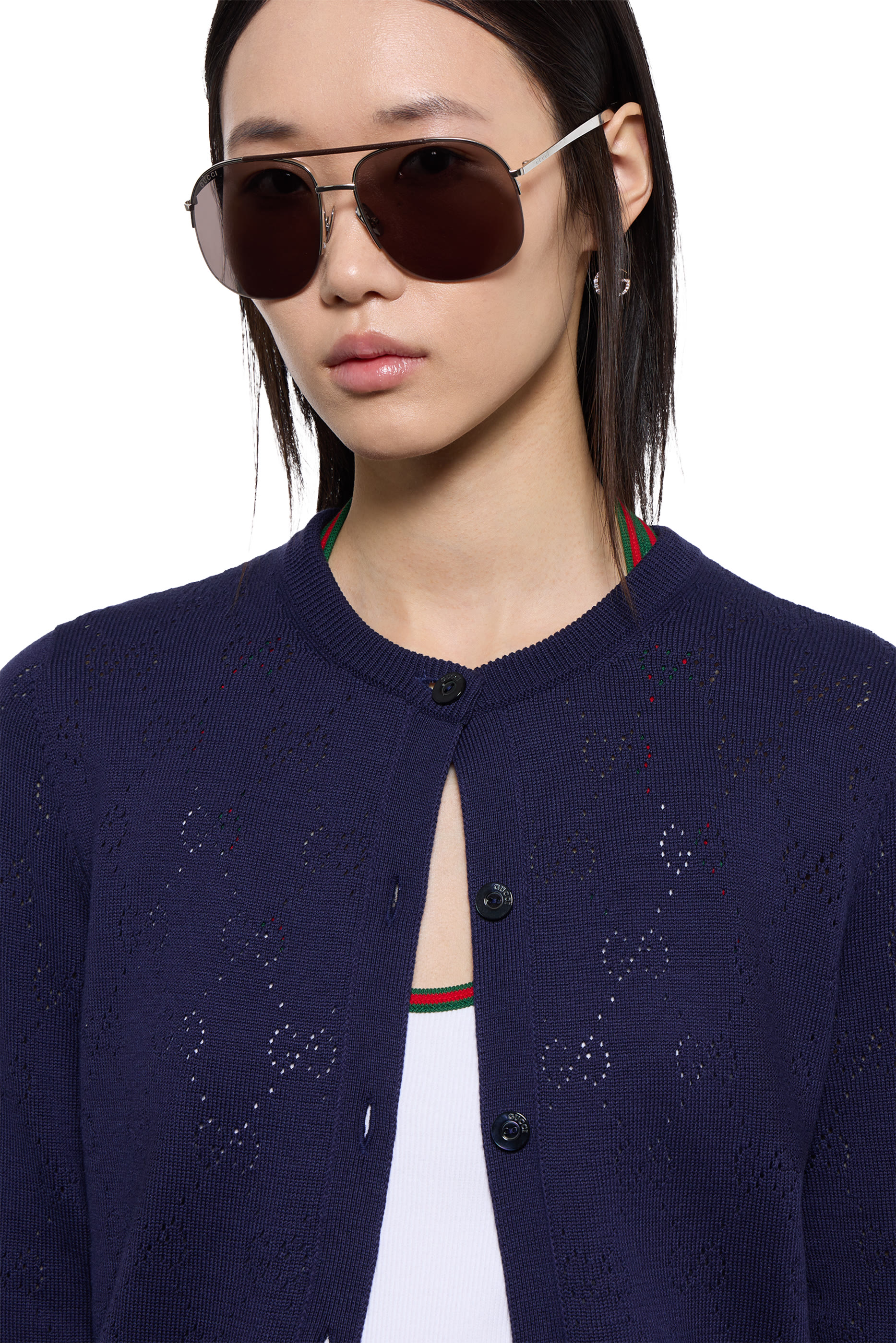 GG Pointelle Cotton Silk Cardigan