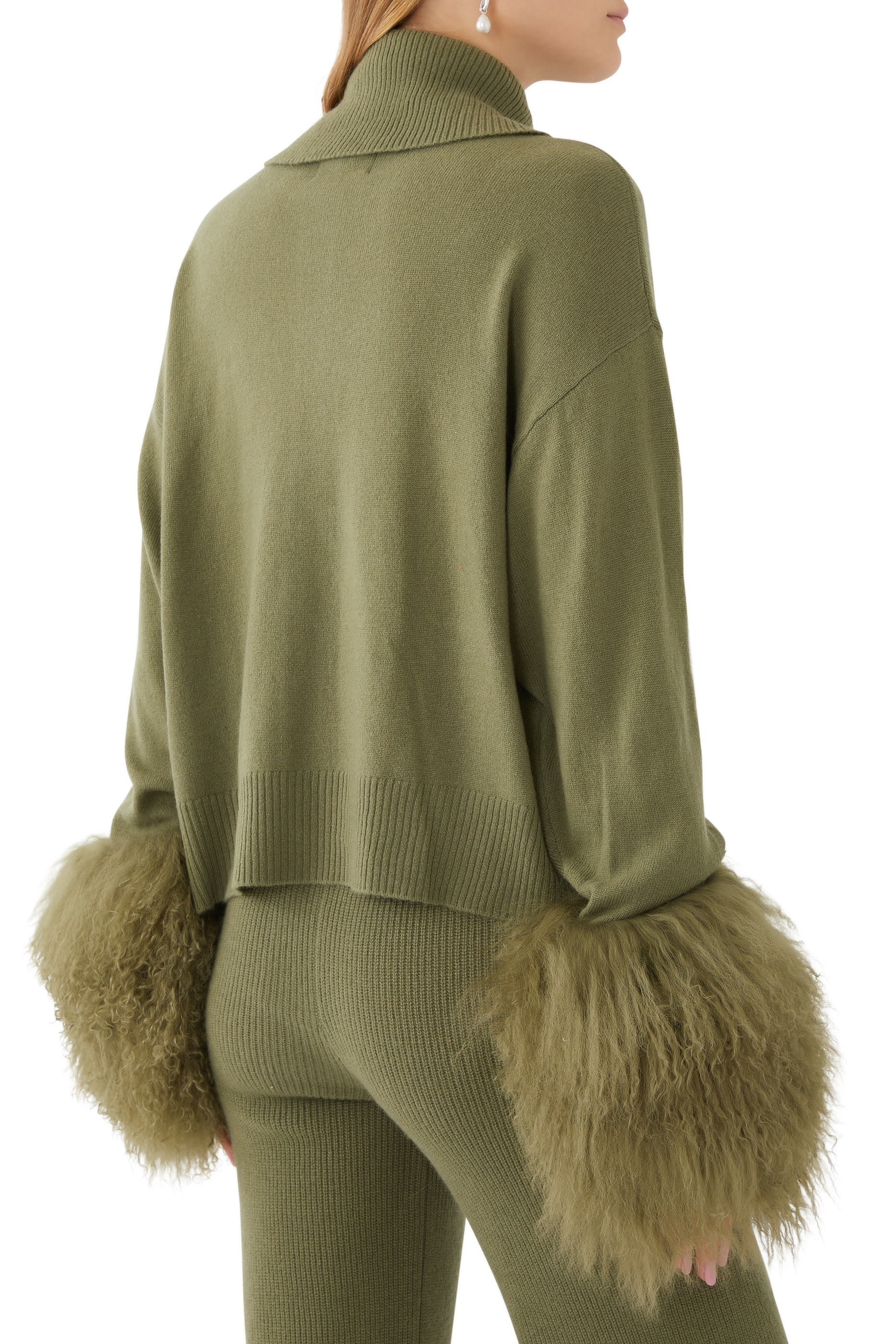 Shearling-Cuff Cardigan