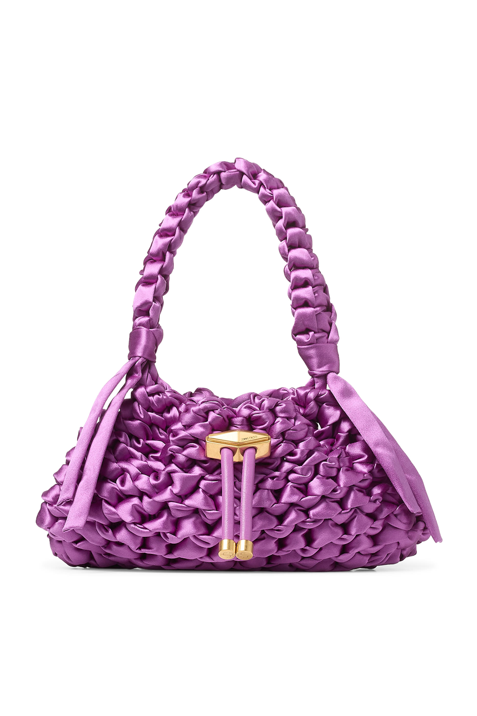 Cinch Woven Satin Top Handle Bag