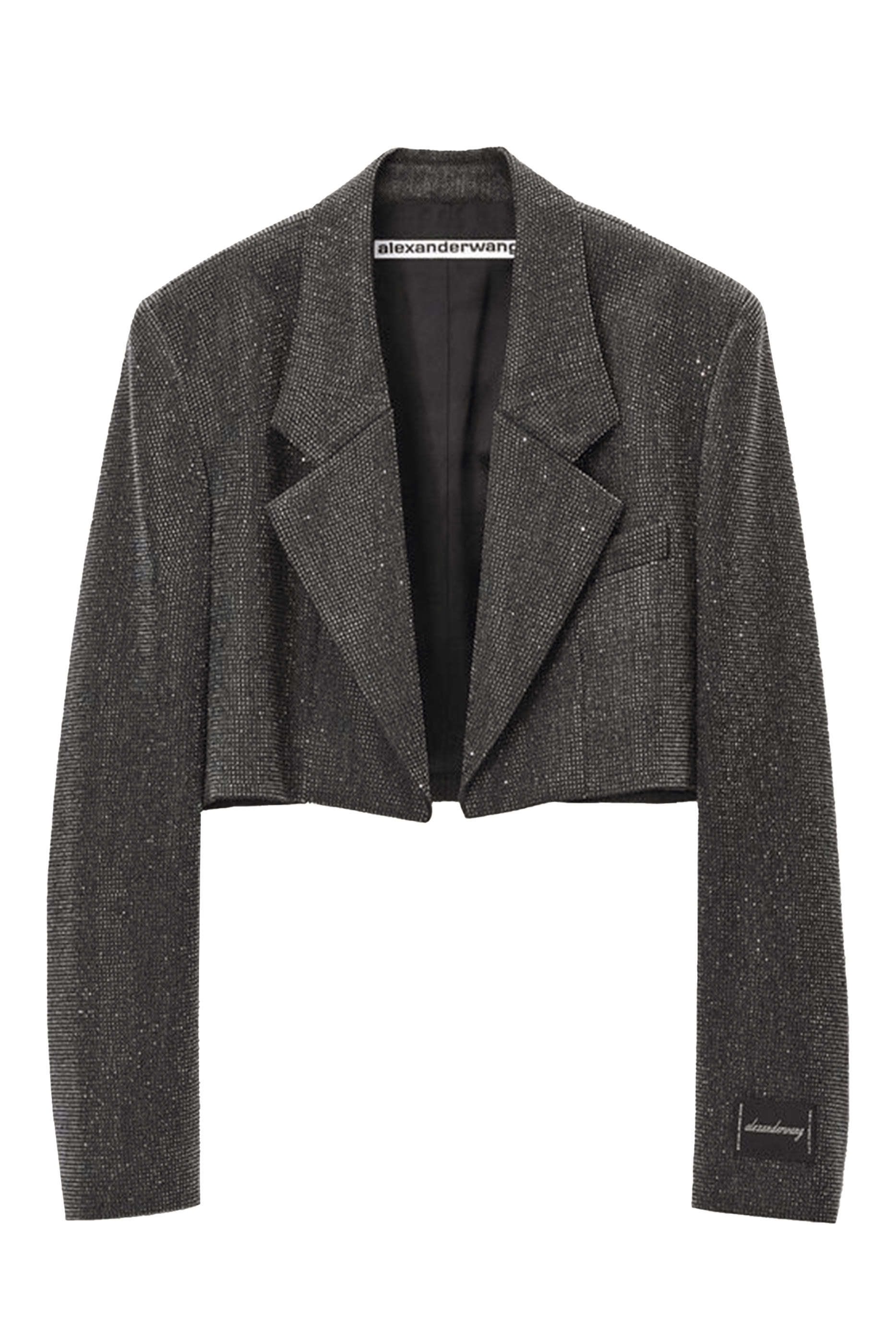 Clear Bead Hotfix Cropped Blazer in Wool Twill
