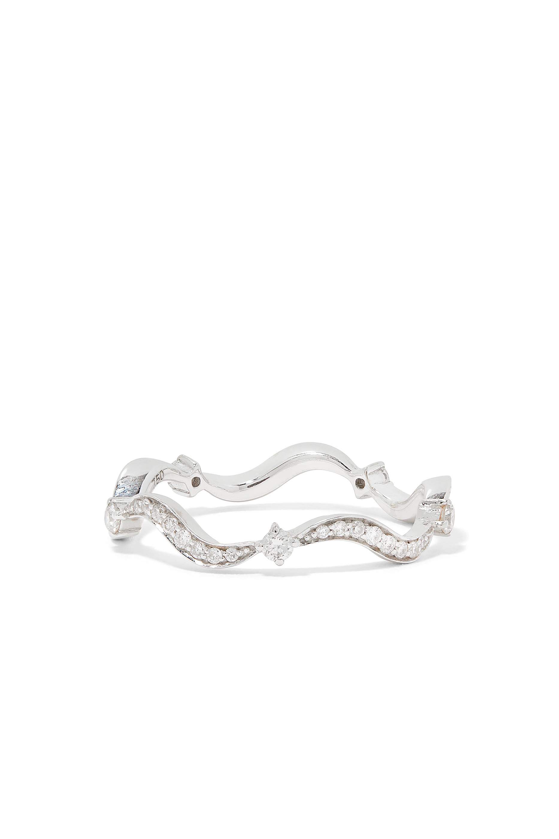 Single Wave Ring , 18k White Gold & Diamonds